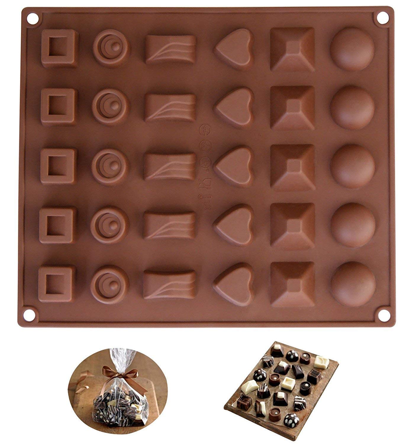 Amos Silicone 30 Cavity 6 Designs Chocolate Candy and Ice Mould Pack of 1 (Random Color) 1
