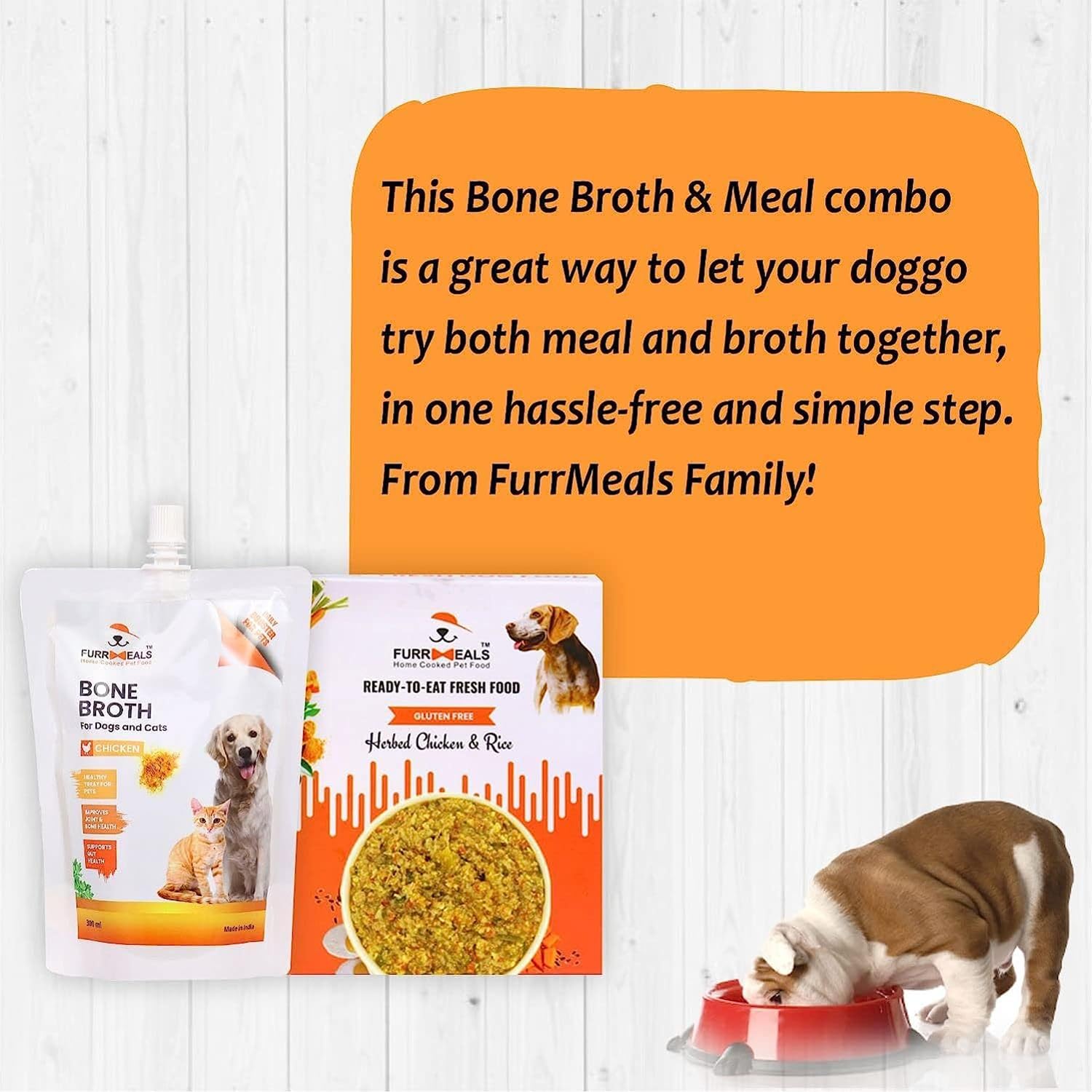 FurrMeals Herbed Chicken and Rice & Chicken Bone Broth | Combo Pack of 2 x 300gm | Wet Dog Food | Treat and Meal for Dogs | All Breed | Preservative Free | Ready-to-Eat Fresh Dog Food 2