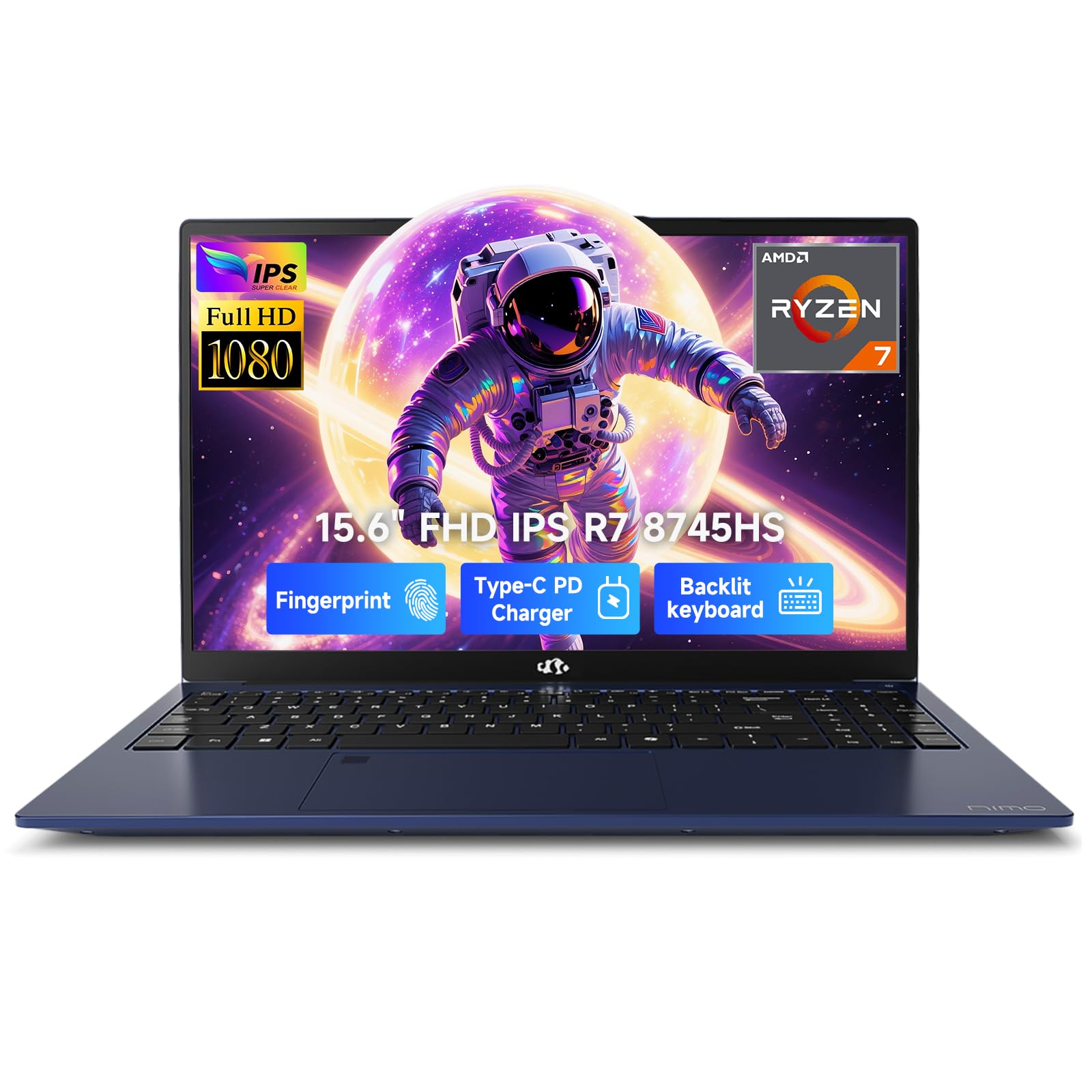NIMO 15.6" IPS FHD Gaming Laptop, AMD Ryzen 7 8745HS 64GB DDR5 RAM 1TB SSD (8C/16T, up to 4.9GHz) Radeon 780M Graphics Business Computer with 100W Type-C Backlit Keyboard, Fingerprint USB-C 4.0