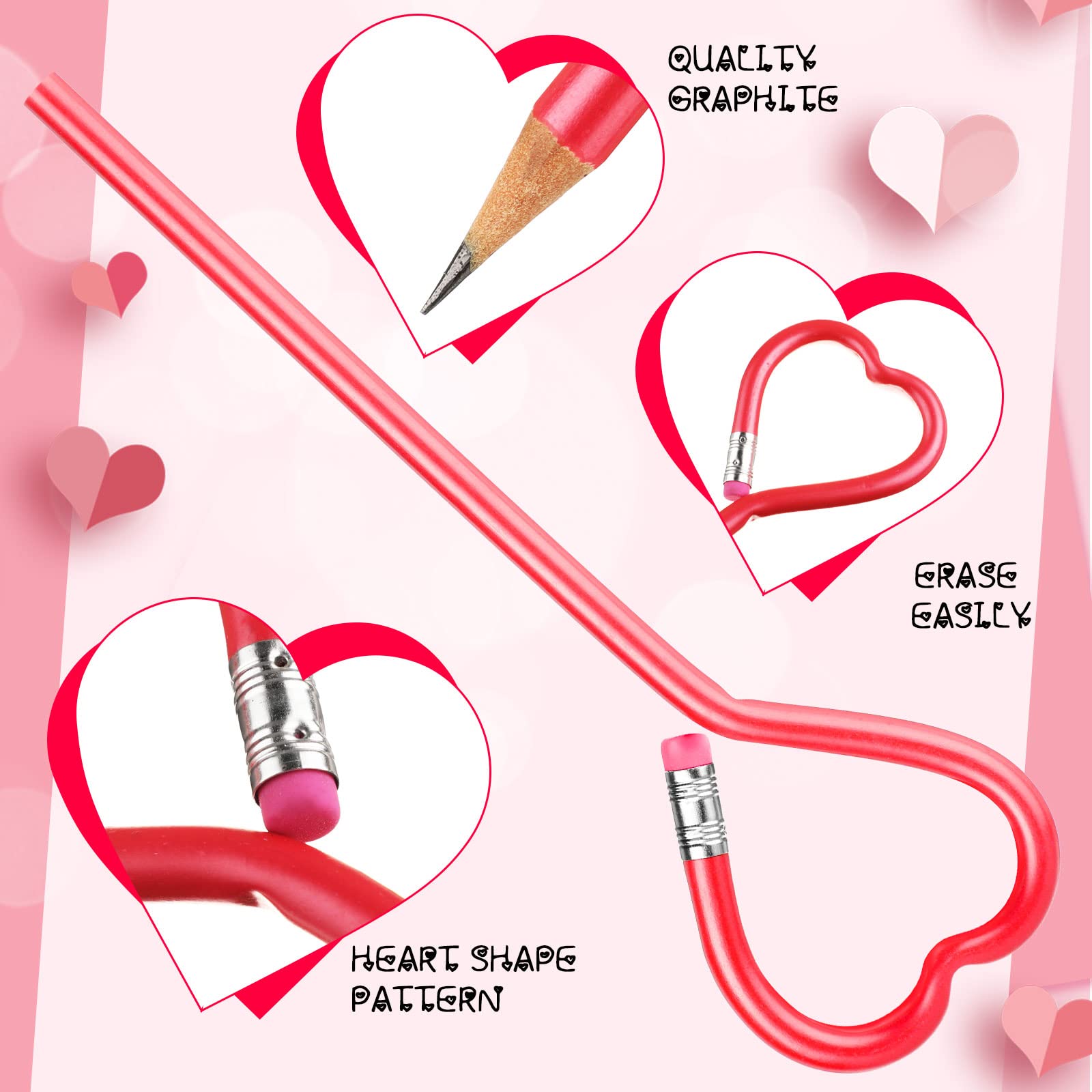 Zonon 40 Valentine Pencils With Erasers - Scented Heart Design School Supplies