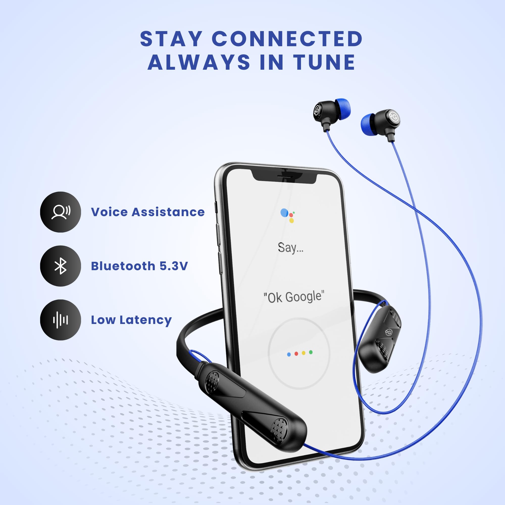 OOGE Tune 8 Neckband Bluetooth Headphones, 30H Playtime, Hi-Fi Bass, Magnetic Eartips, IPX4 Sweat Resistant, Type-C Fast Charging, Sound Pulse Mic (Azure Blue) 3