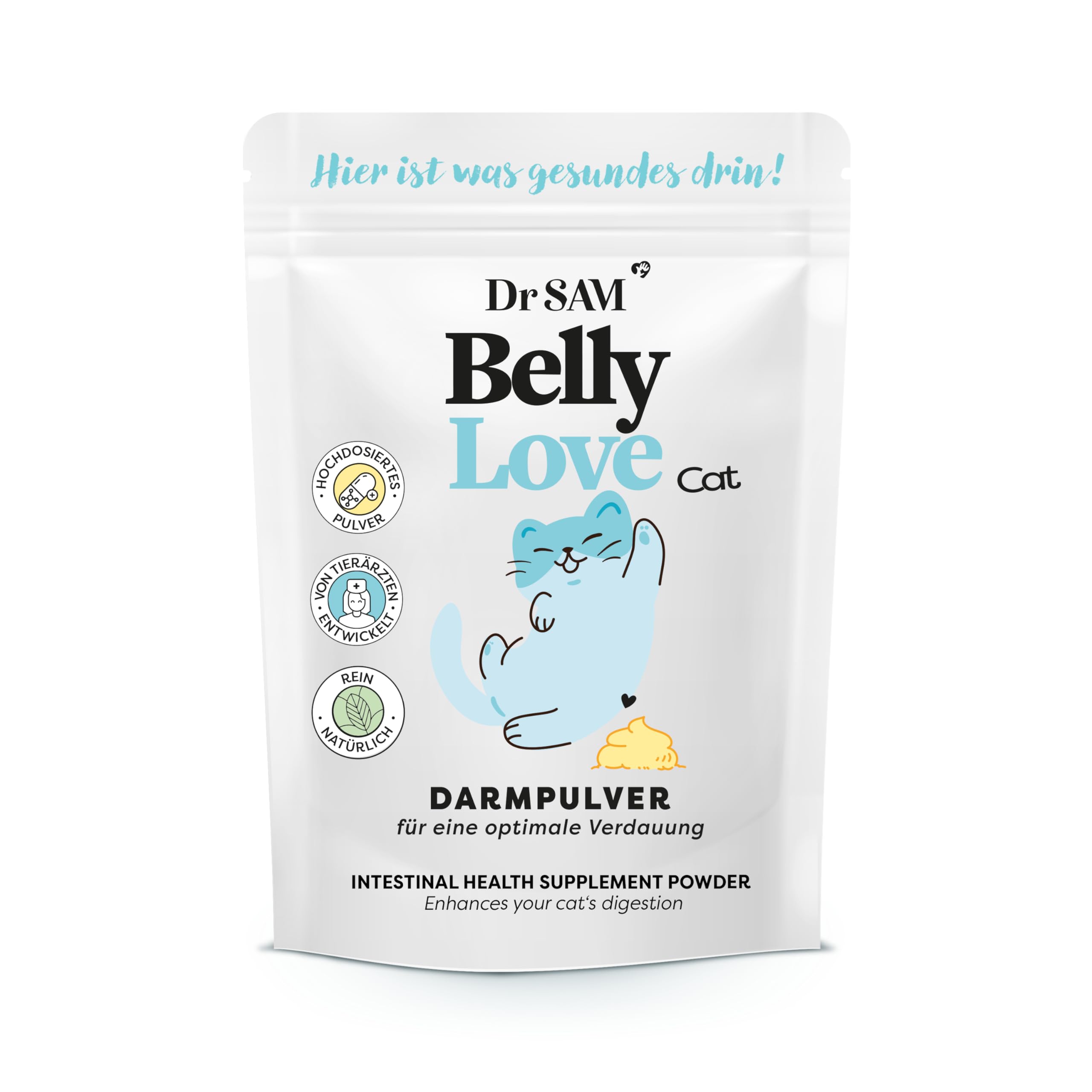 Dr. SAM Premium Darmpulver für Katzen - BellyLove Cat als pflanzliches Darm- und Magenpulver für Balance im Darm - unterstützend bei Magen-Darm-Erkrankung - hochdosiertes Probiotikum 45g
