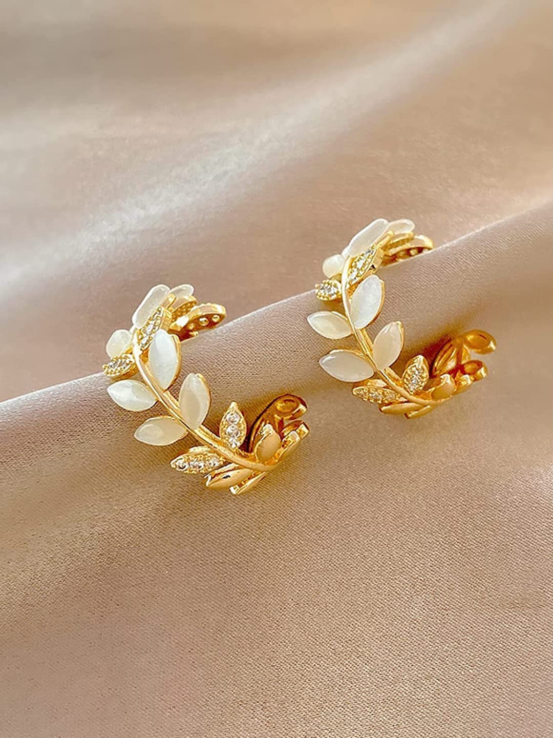 Crystal Stone Studded Half Bali Clip On Hoop Earrings