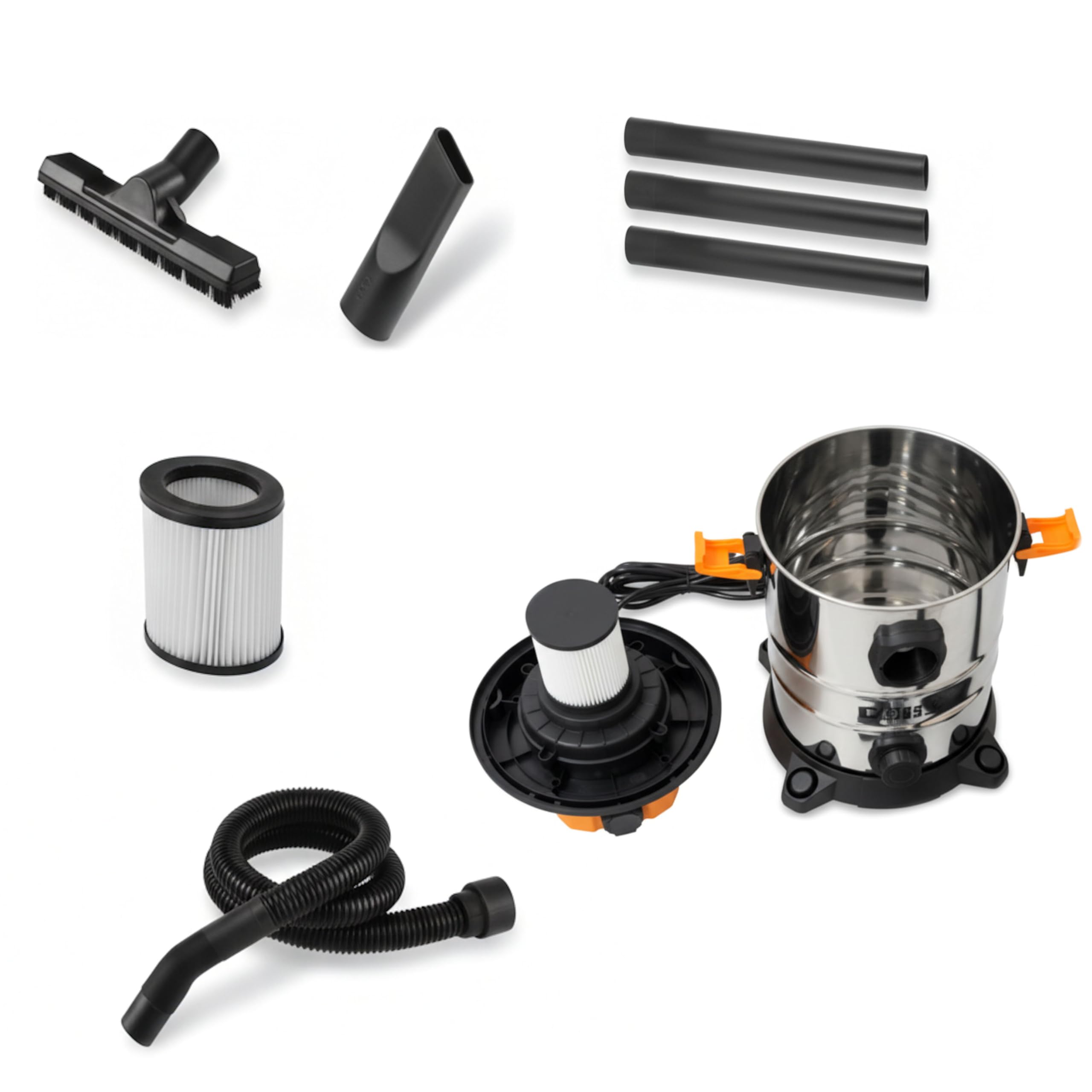 COIL Aspiradora 1300 W 25L Aspiradora Industrial con Enchufe y Función de soplado, Filtro HEPA para Taller, Obra de Construcción, Garaje, Contenedor de Acero Inoxidable