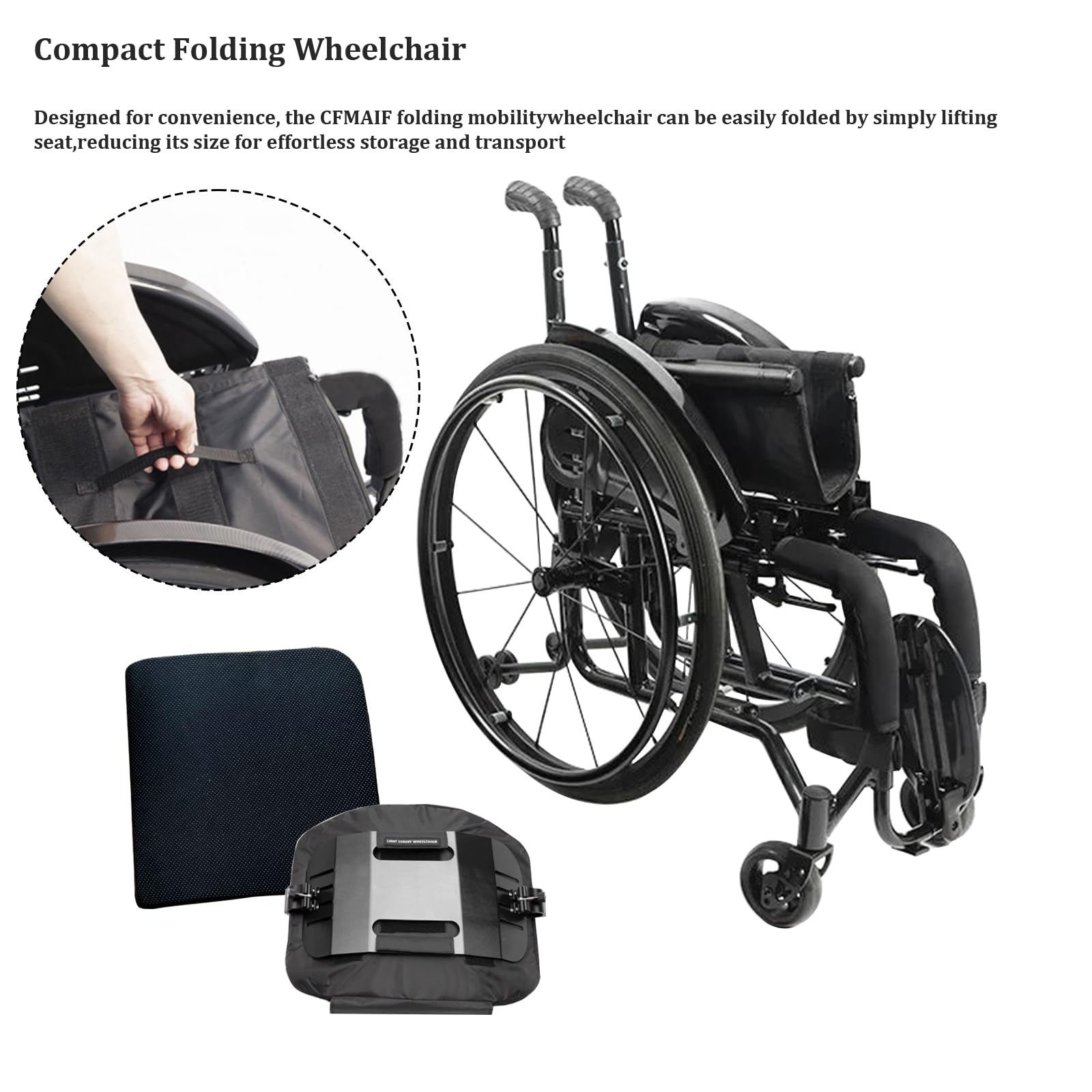 Silla de Ruedas Plegable autopropulsable, portátil, Aluminio, Silla de Ruedas de Viaje Ultraligera, con Freno de Mano, reposapiés abatible (44cm/17.3in Seat,Red)