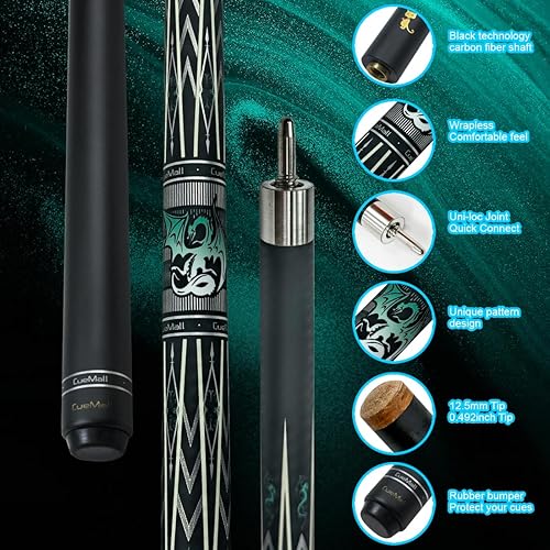 Miniatura 4 de CueMall - Tacos de billar de 58 pulgadas, 2 piezas, palos de billar de fibra de vidrio de 0.492 in, palillos de billar de 19 onzas, tacos de billar