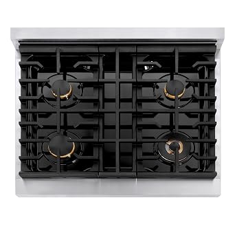 ZLINE Autograph Edition 30 in. 4.2 cu. ft. Paramount Gas Range with 4 Burner Cooktop and Convection Gas Oven in Stainless Steel and Champagne Bronze Accents (SGRZ-30-CB)