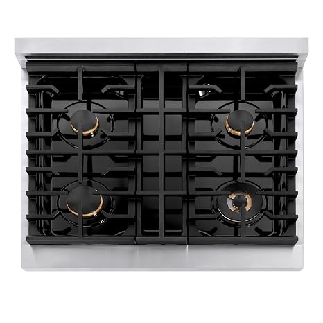 ZLINE Autograph Edition 30 in. 4.2 cu. ft. Paramount Gas Range with 4 Burner Cooktop and Convection Gas Oven in Stainless Steel and Champagne Bronze Accents (SGRZ-30-CB)