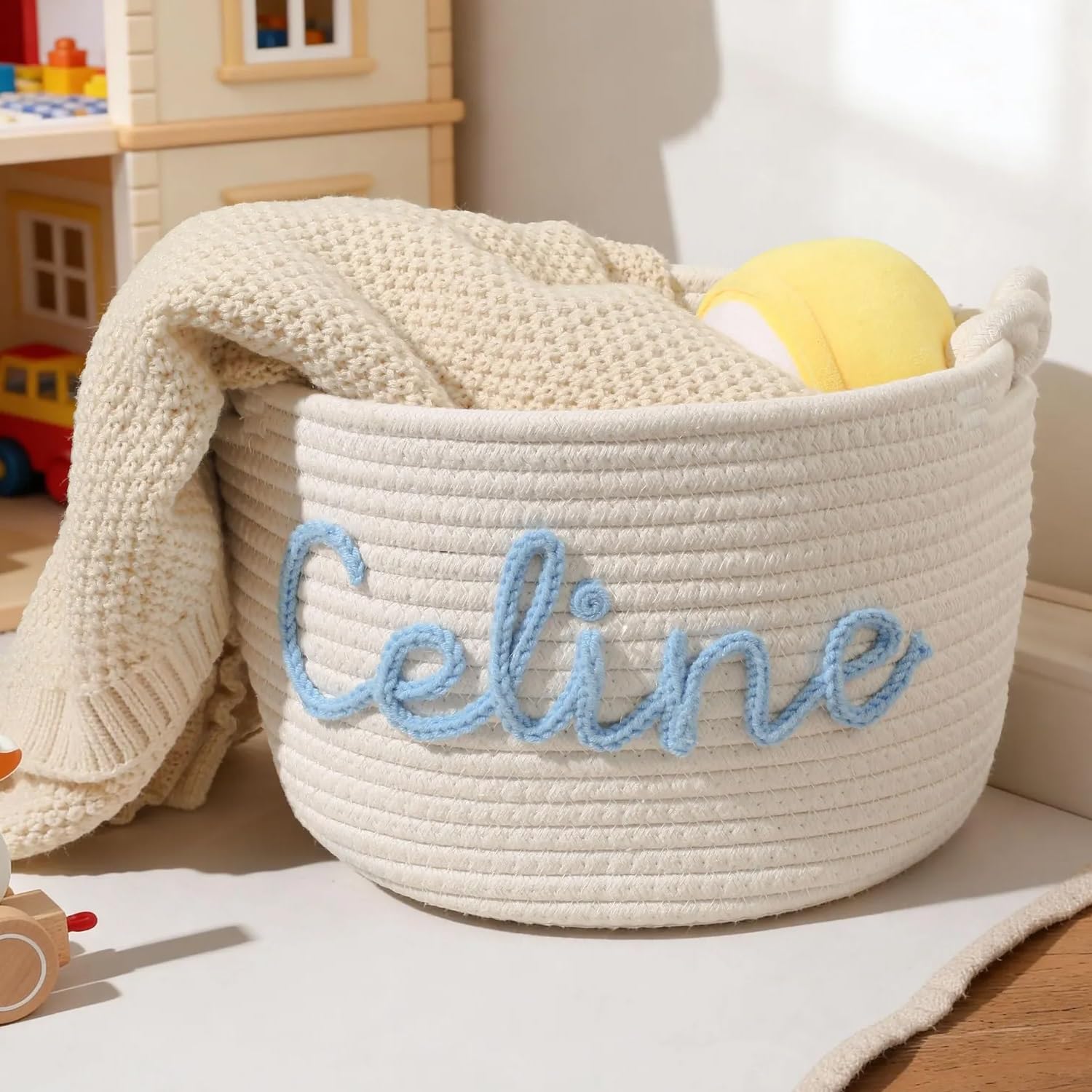 Cestino Portaoggetti Intrecciato Personalizzato Per Neonati Con Nome, Cestino Per Pannolini E Vestiti Per Neonati, Cesti Regalo In Cotone Intrecciato Per Neonati, Decorazioni Per La Cameretta