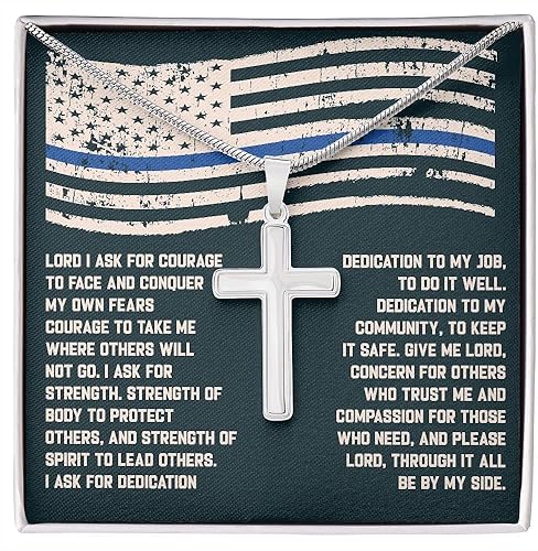 Miniatura 3 de Collar de cruz de oración de oficial de policía grabado personalizado, regalo de graduación de la academia de policía, joyería religiosa de la