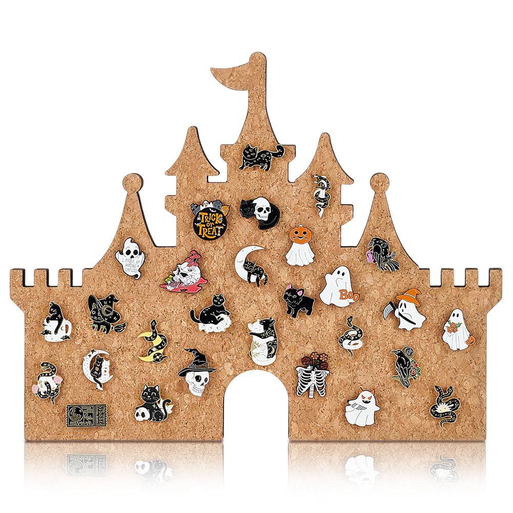 BENECREAT 28 x 35,9 cm, tablero de corcho grande de madera en forma de castillo, tablón de anuncios con motivos esmaltados, pantalla de fotos personalizada, organizador de pared decorativo con