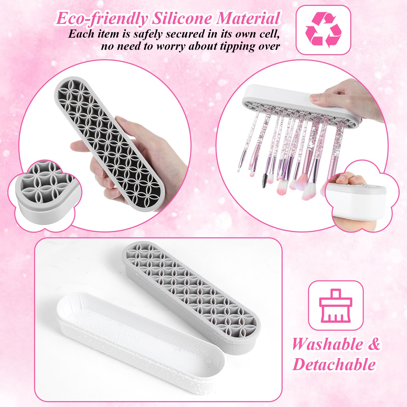 Lot de 4 supports de pinceaux de maquillage en silicone multi-usages, boîte de rangement de bureau pour pinceaux, eyeliner, fournitures artistiques, stylos de peinture, outils de couture