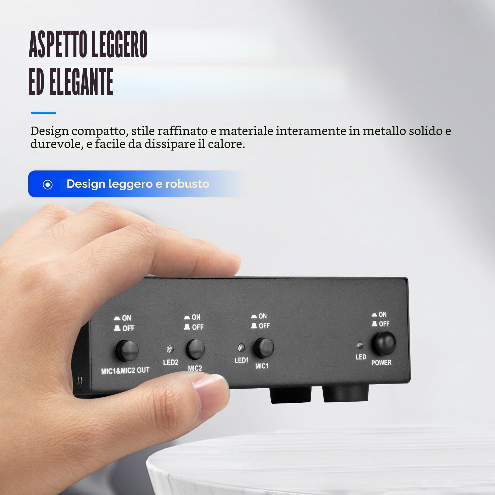 MC2 2 canali 48 V alimentazione phantom con cavo audio da 3,5 mm per il collegamento dell'interfaccia audio per microfono a condensatore, dispositivi di registrazione musicali (2 canali)