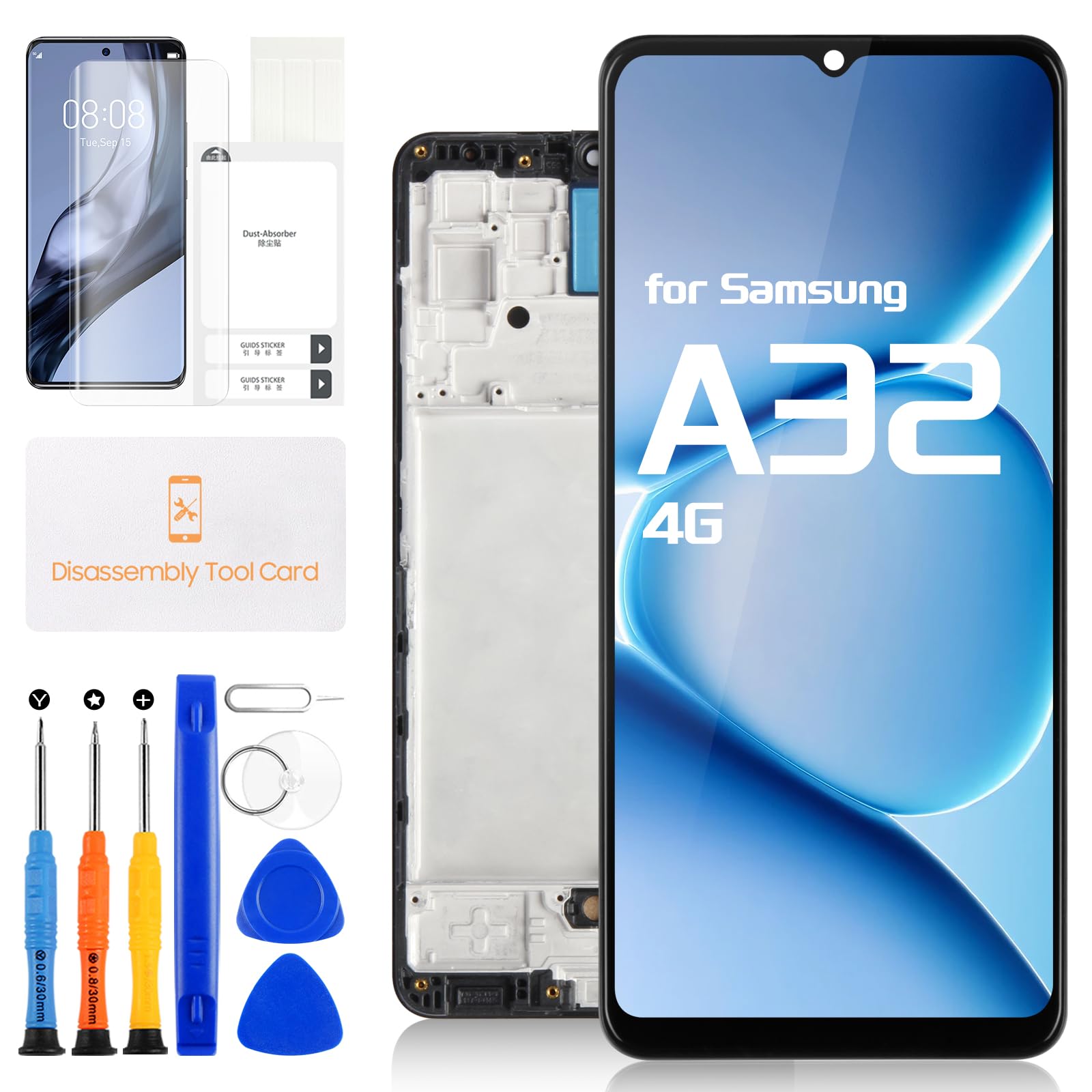 for Samsung Galaxy A32 4G Screen Replacement kit, LCD Display with Frame Touch Digitizer for Samsung A32 4G A325F A325U A325M A325N Full Assembly with