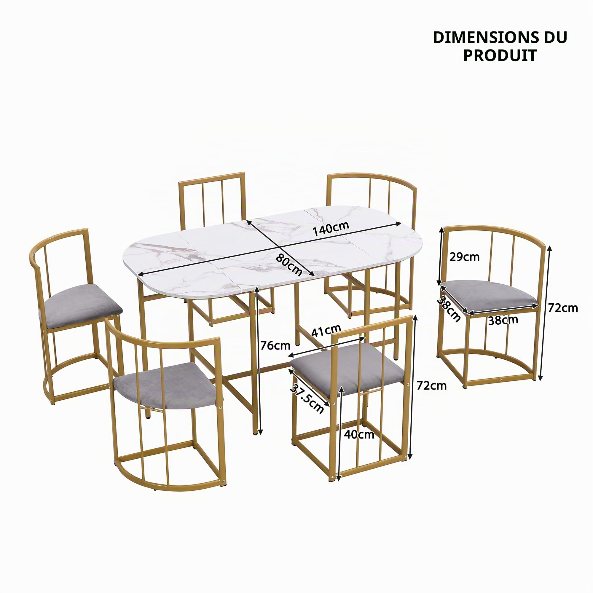 Zepneiy Table à Manger avec 6 chaises,Table Salle à Manger Moderne avec dossiers et Coussins Gris, pour Cuisine Salle à Manger, Blanc