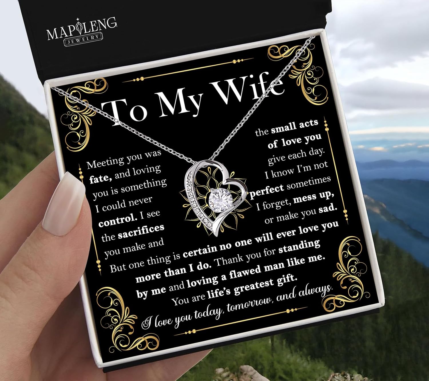 To My Wife – Heart Necklace from Husband with Heartfelt Message Card & Elegant Luxury Gift Box, A Meaningful Romantic Jewelry Gift for Anniversary, Birthday, Wedding, Christmas #1 - Image 3