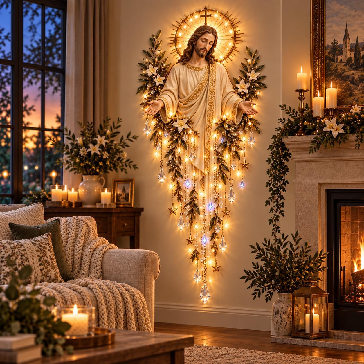 2026 Angel Blessing Wall Light with Cascading Warm LED Starfall (C)