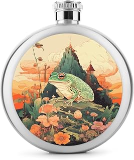 Flask,Flask for Men, Frog on Mountain Printed Hip Flask,Stainless Steel Flask,Alcohol Flask,for Whiskey And Other Liquor