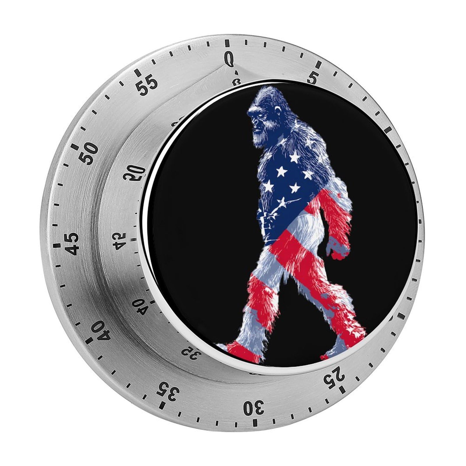Sasquatch U.S.A. Flag Mechanical Timer with Alarm for Kitchen Cooking Productivity Stainless Steel Timers
