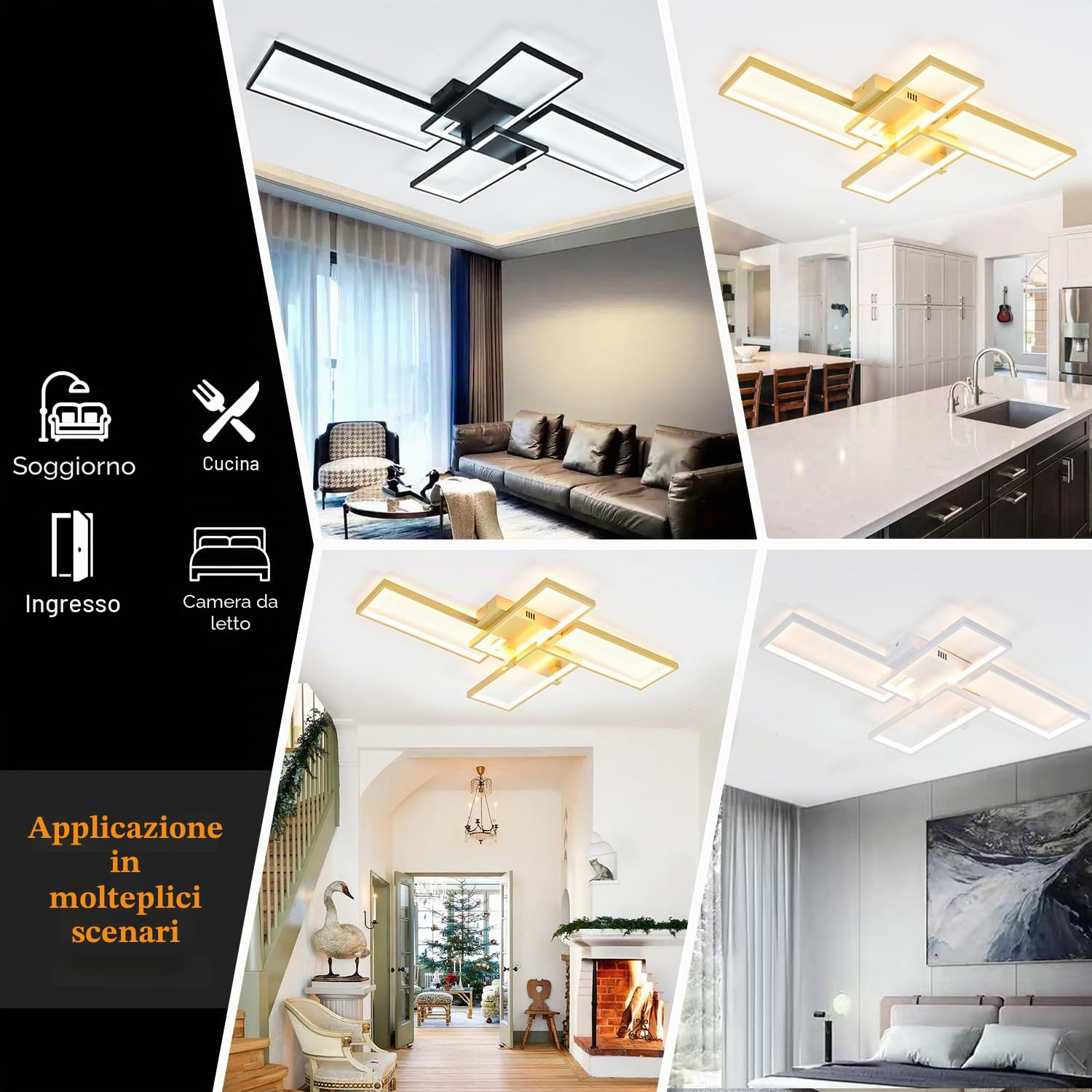 Black Plafoniera LED Soffitto,L130cm Plafoniera Led Soffitto Moderna con Telecomand