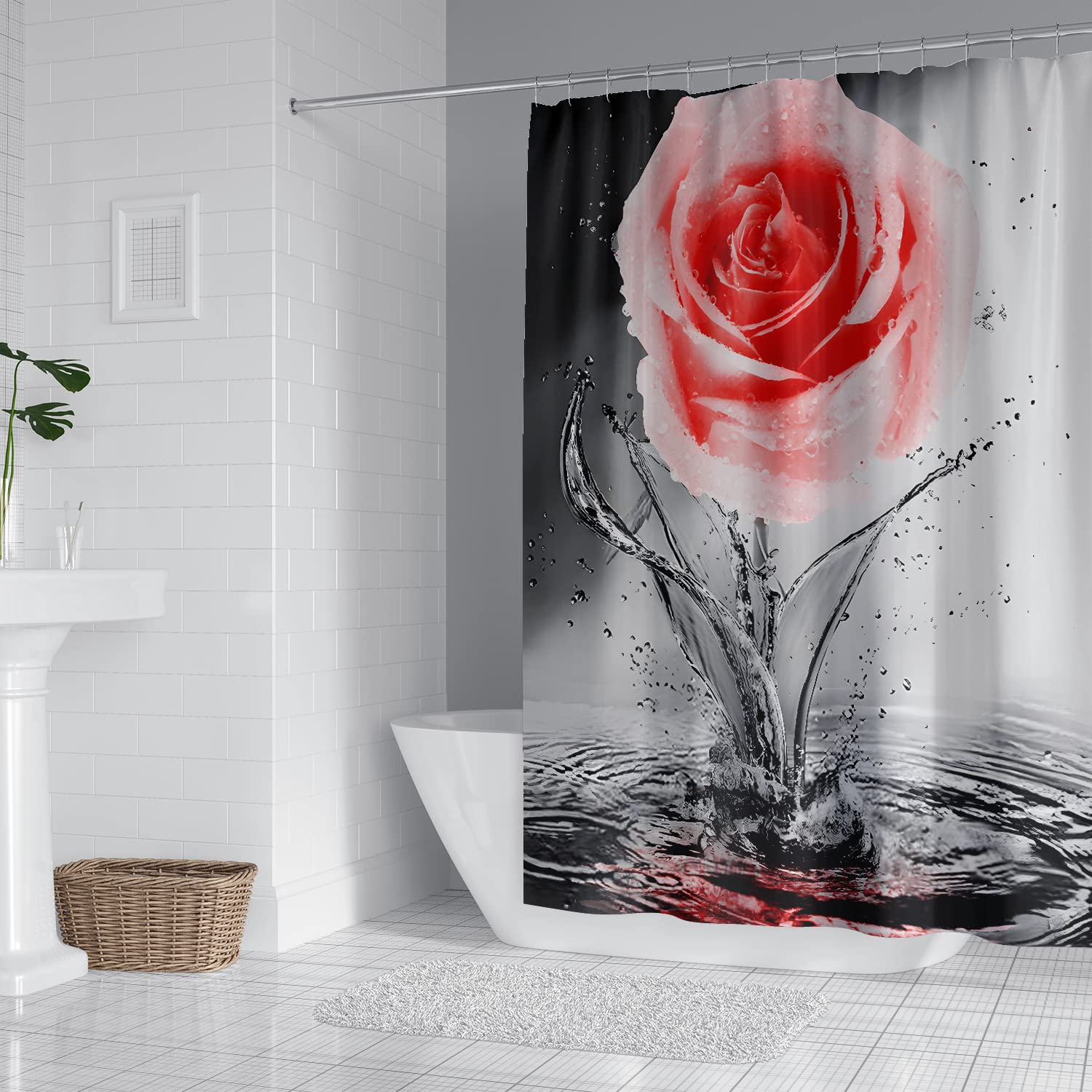 Badezimmer-Set Mit Rosa Schleife — Duschvorhang, Badematte, WC-Deckelbezug, U-Teppich — 4-teilig, Polyester