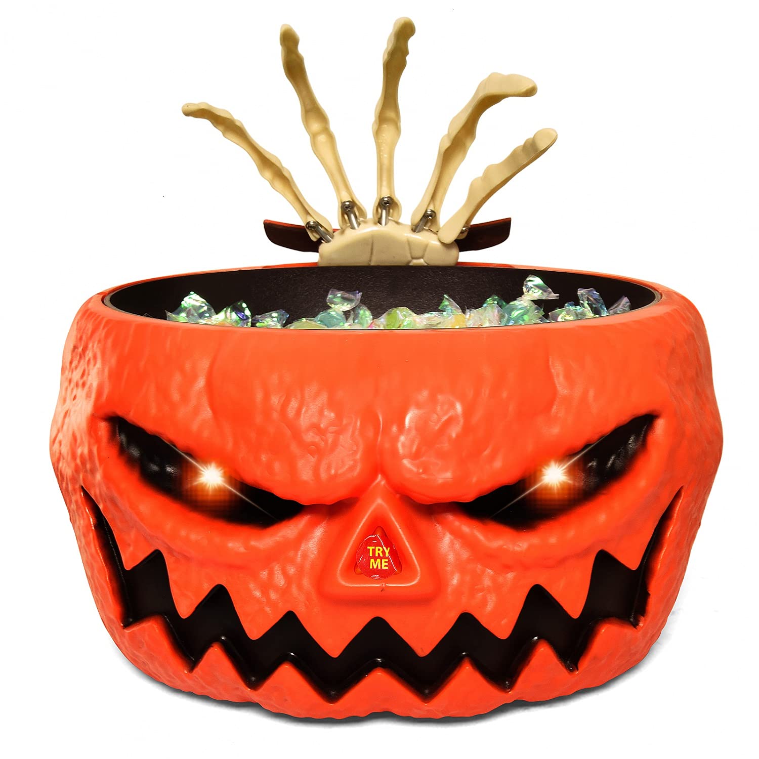 Rocinha Animated Halloween Candy Bowl Large Pumpkin Candy Dish with Creepy Hand, Red Eye & Monster Sound, Motion Activated Halloween Bowls for Candy for Tease Trick-or-treaters Halloween Decor Indoor