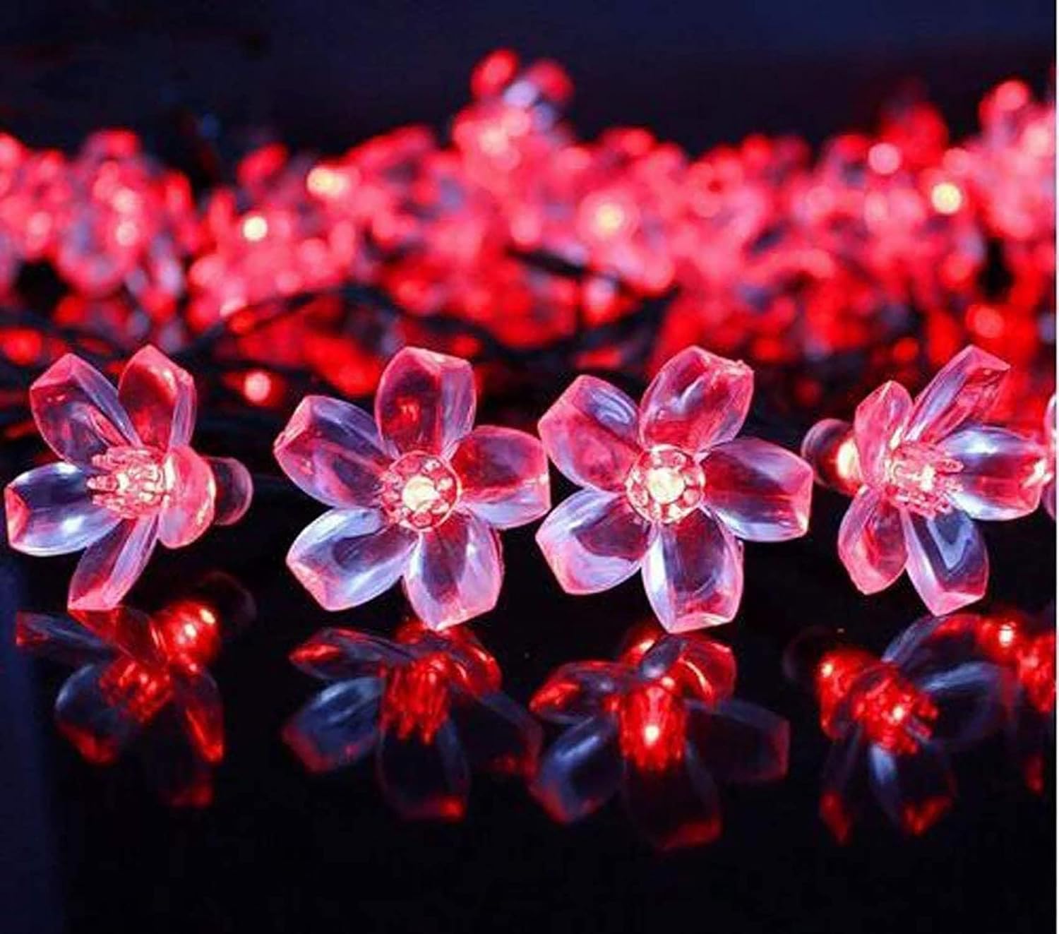 Cherry Blossom Flower String Lights, 32FT 100 LED Plug in Warm White Fairy Lights, 24V Waterproof Outdoor Indoor Lights for Garden, Wedding, Christmas, Home Decor (red)