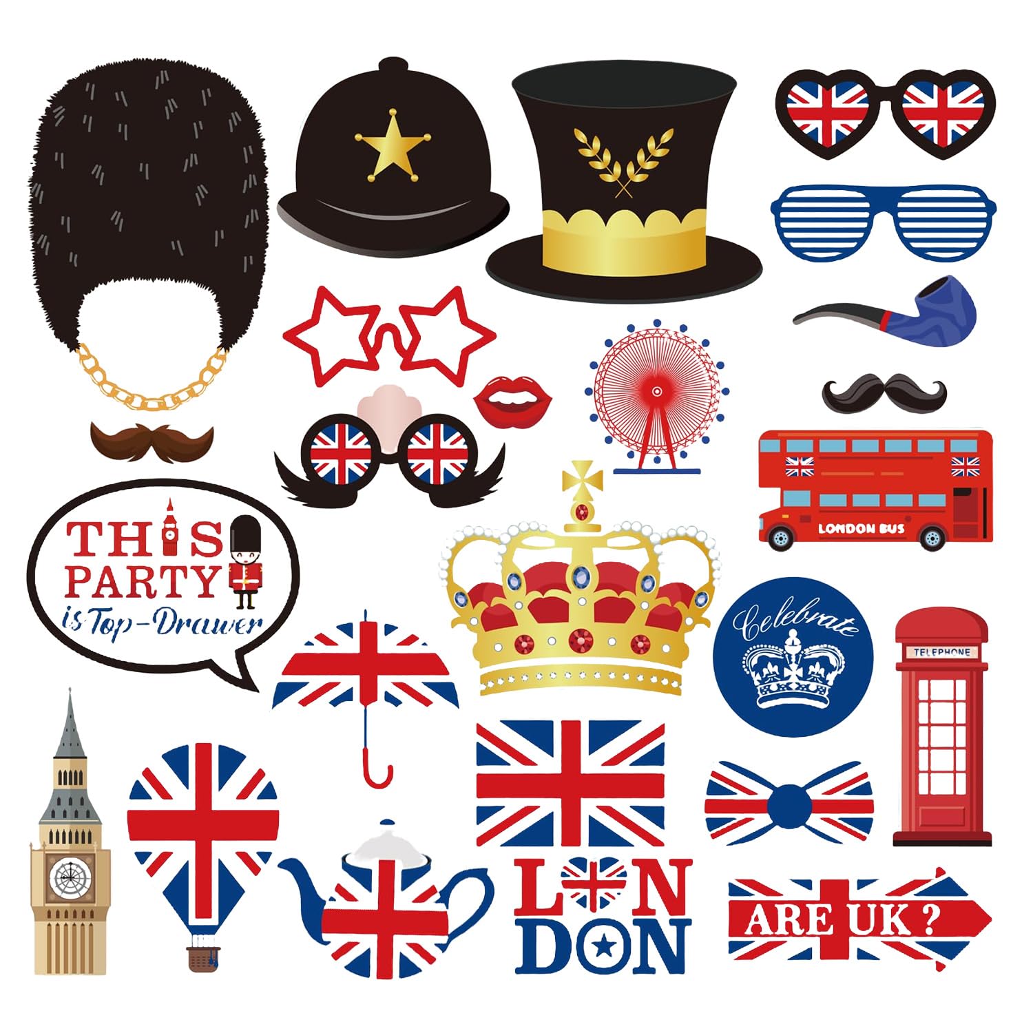 Maxquu Color 25 British Themed Photo Props, Party Decoration Supplies, Creative And Fun Props, Reusable.