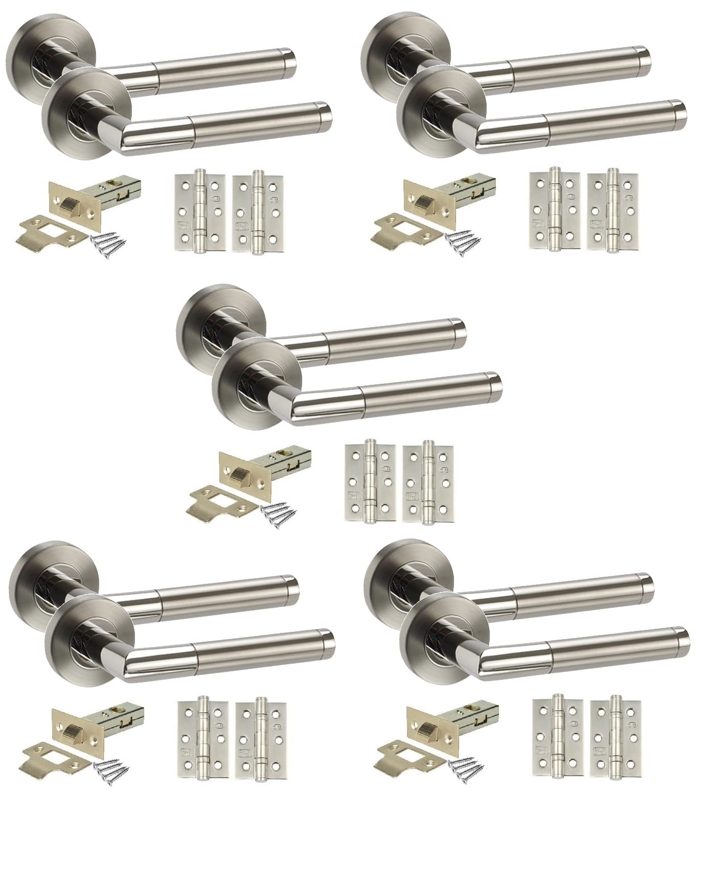 Golden Grace Mitred Latch Door Handle Set 5 Pack Duo Chrome