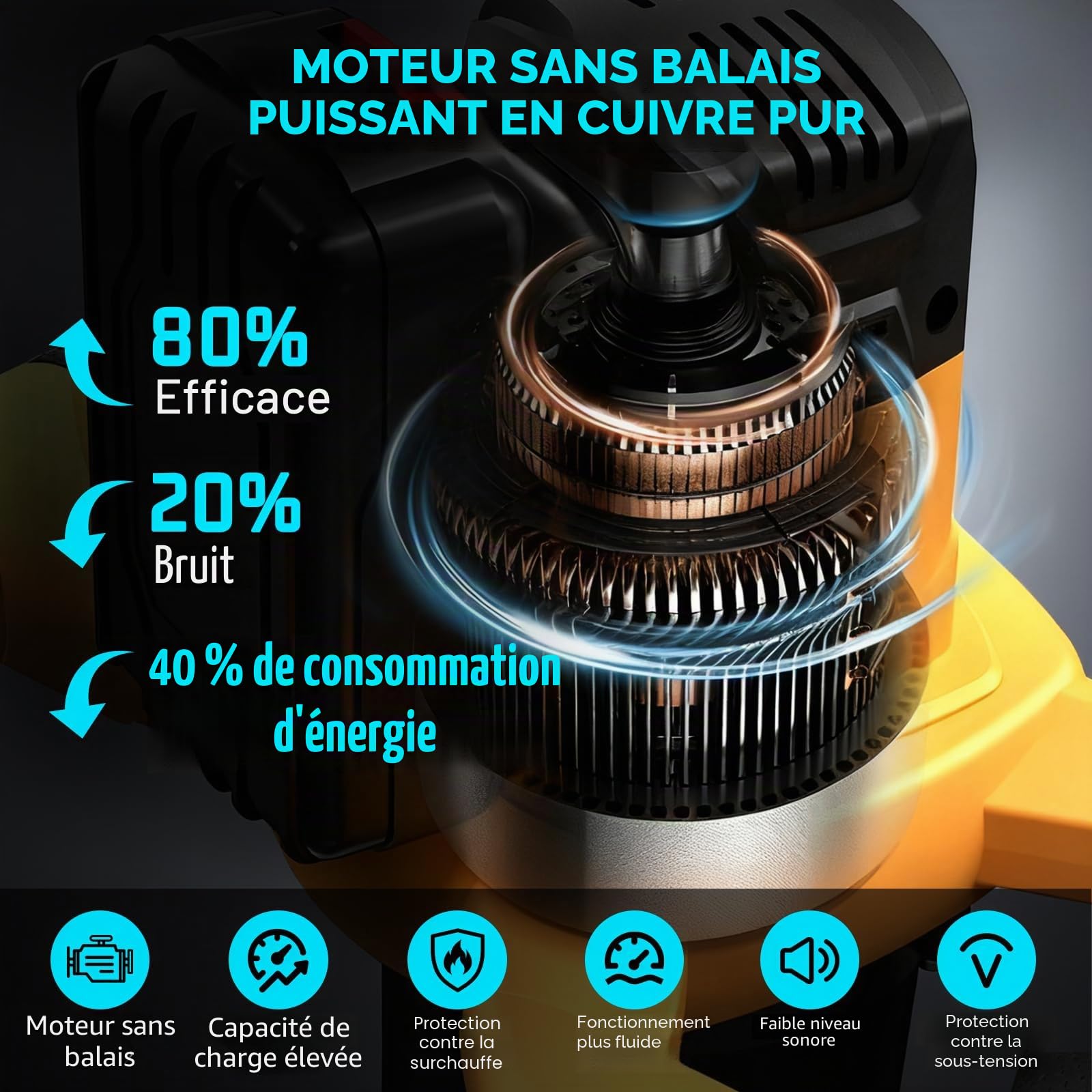 Mélangeur de mortier de couleur sans fil - Compatible avec batterie 20 V - Mélangeur de mortier professionnel sans balais - Avec 6 vitesses - Diamètre : 130 mm - Pour mélanger le plâtre, la colle