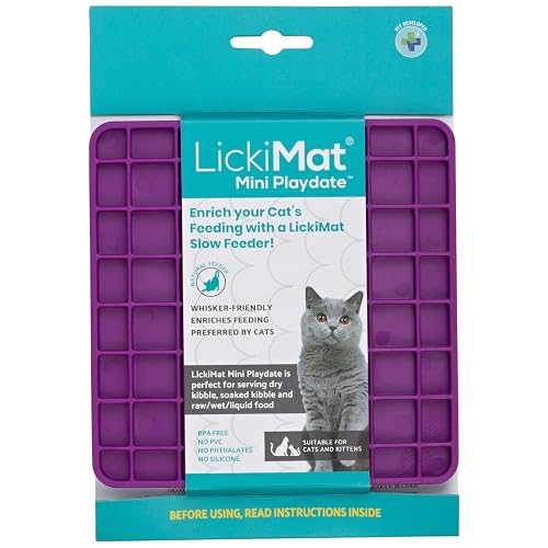 LickiMat Mini Classic Playdate - Tapete de comida para gatos, comedero lento para gatos para aliviar…