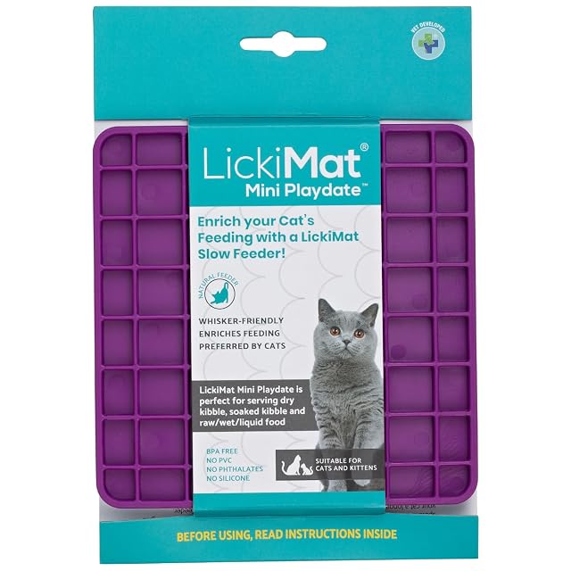 LickiMat Mini Classic Playdate - Tapete de comida para gatos, comedero lento para gatos para aliviar…