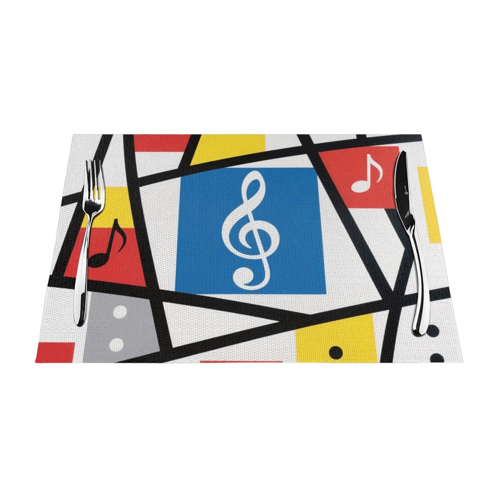 Music Notes Placemats Set of 1 - Woven Vinyl Kitchen Table Placemats - Heat Resistant Non-Slip Place Mats for Dining Table, Washable Indoor Outdoor Table Mats 12x18 Inch