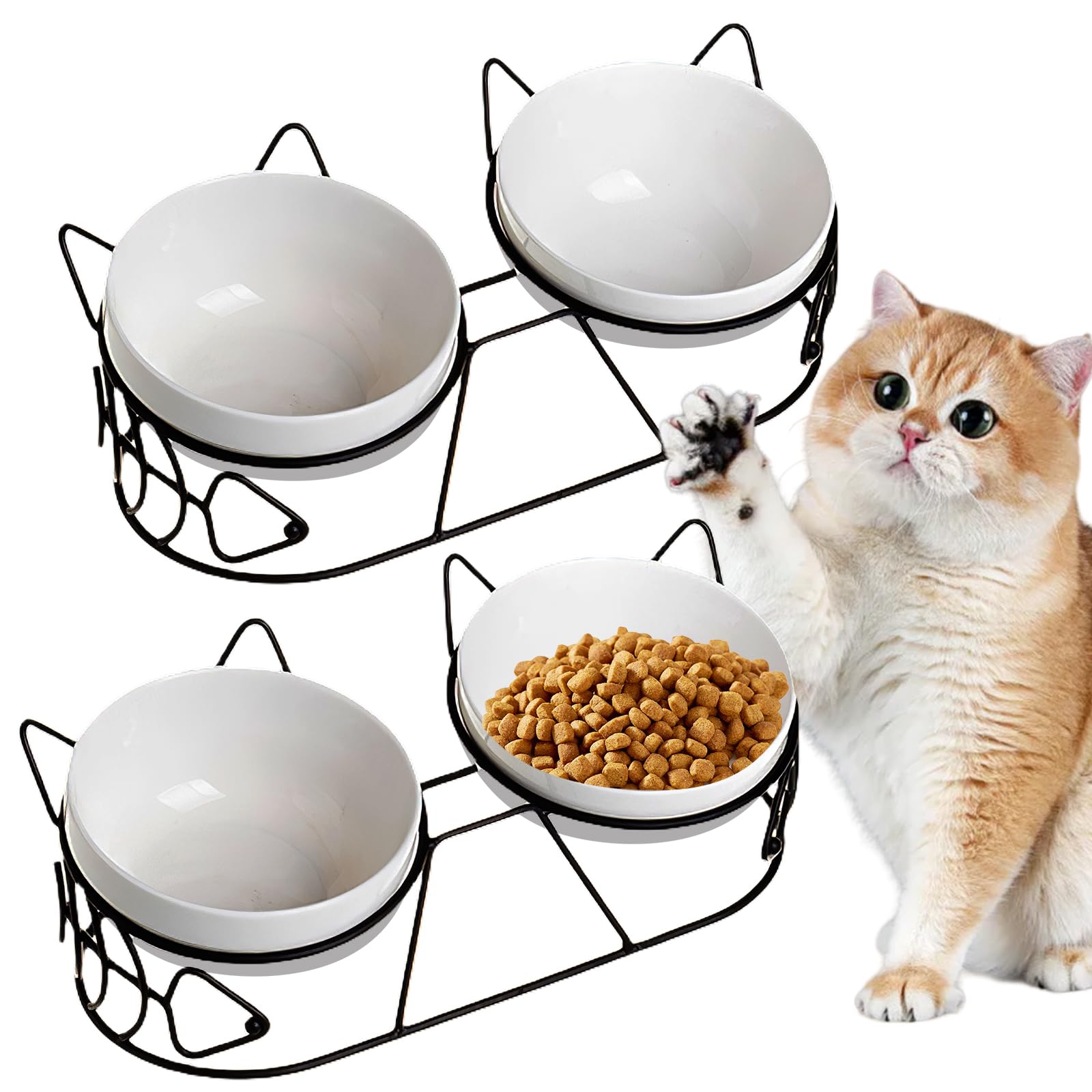 Sporgo Cuenco para gatos elevado: cuenco elevado y ancho para gatos, comedero elevado, cuenco de cerámica para gatos, comedero elevado, 15 ° inclinado con soporte para gatos y perros (negro A)