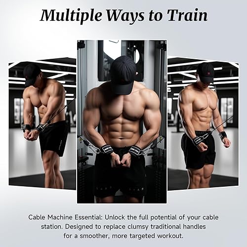 Miniatura 5 de Puños de muñeca con hebilla triangular ajustable para máquinas de cable, función 2 en 1, puños de muñeca para gimnasio con acolchado de neopreno de