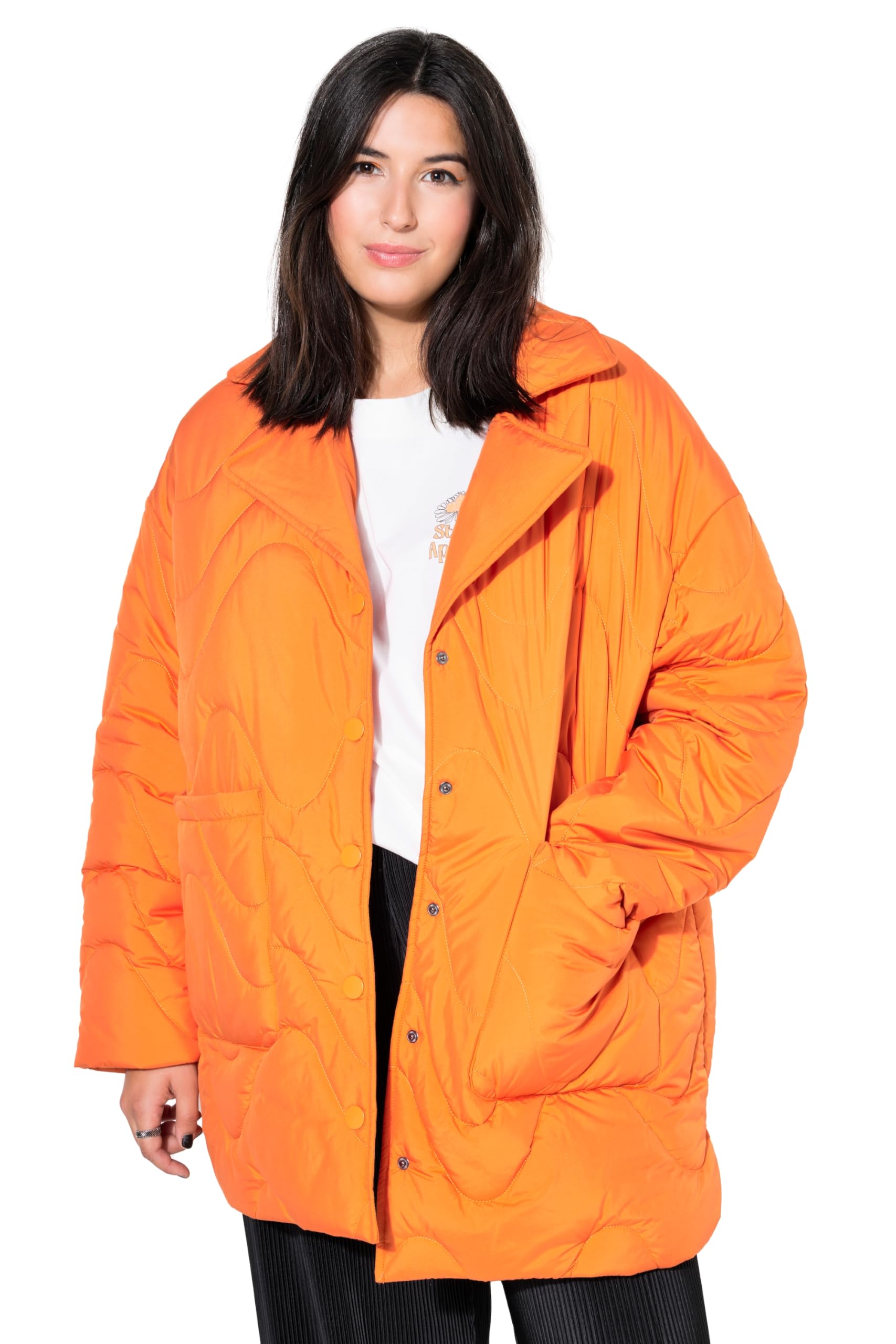 Studio Untold Damen große Größen Übergrößen Plus Size Steppjacke, Loose Shape, Wellenstepp, Reverskragen, Seitenschlitze 828086