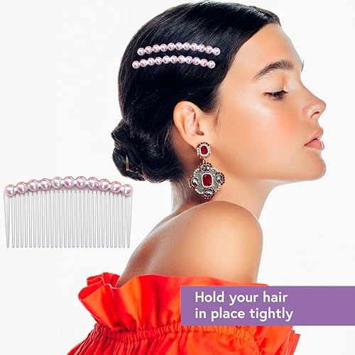 Miniatura 4 de MARY LAVENDER Peine lateral para el cabello con perlas de diamantes de imitación para mujer, clips de torsión para el cabello, horquilla de pelo