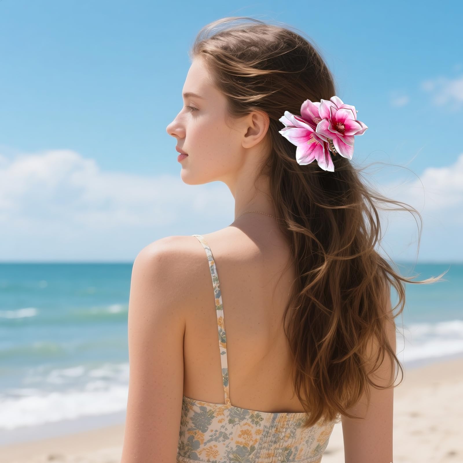 Pinzas para el pelo con flores para cabello grueso, fuerte sujeción antideslizante, hawaiano, lindas pinzas grandes para cabello fino, accesorios para el cabello para mujeres y niñas, regalos de