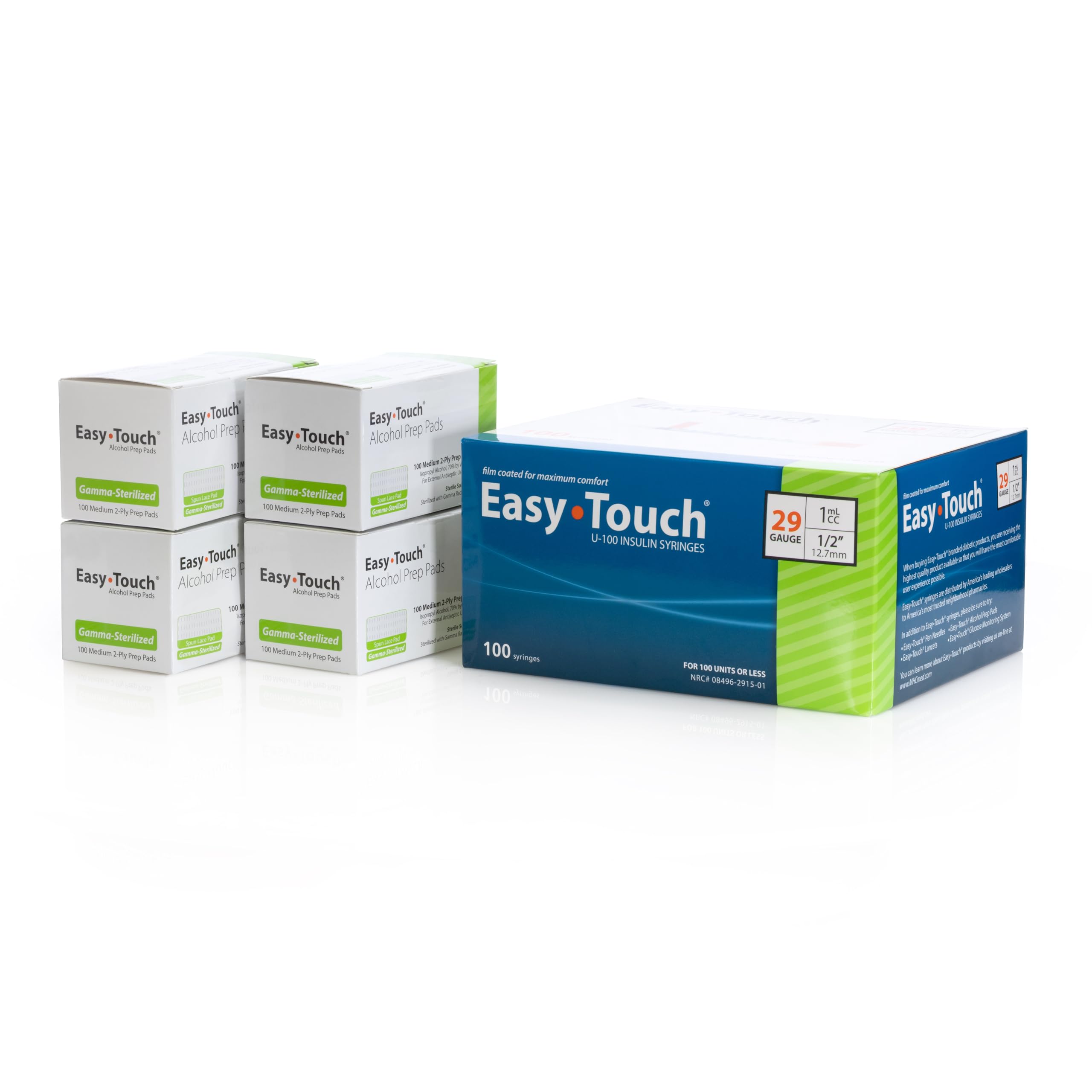 EasyTouch U-100 Insulin Syringe (29G 1cc 1/2”) + Alcohol Prep Pads