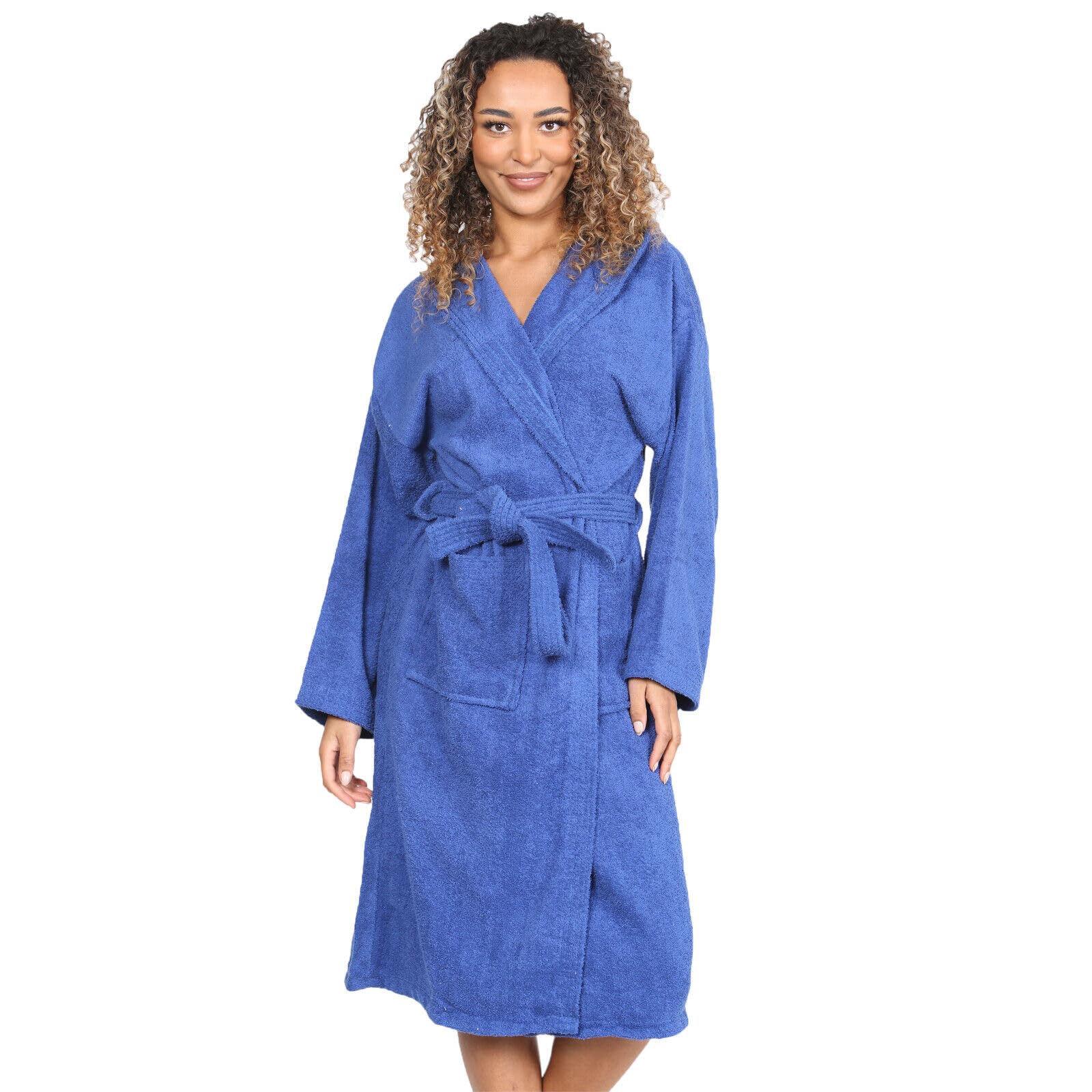Myshoestore Unisex Royal Blue / Hooded Egyptian Cotton Terry Towelling Bathrobe, Royal Blue, One Size