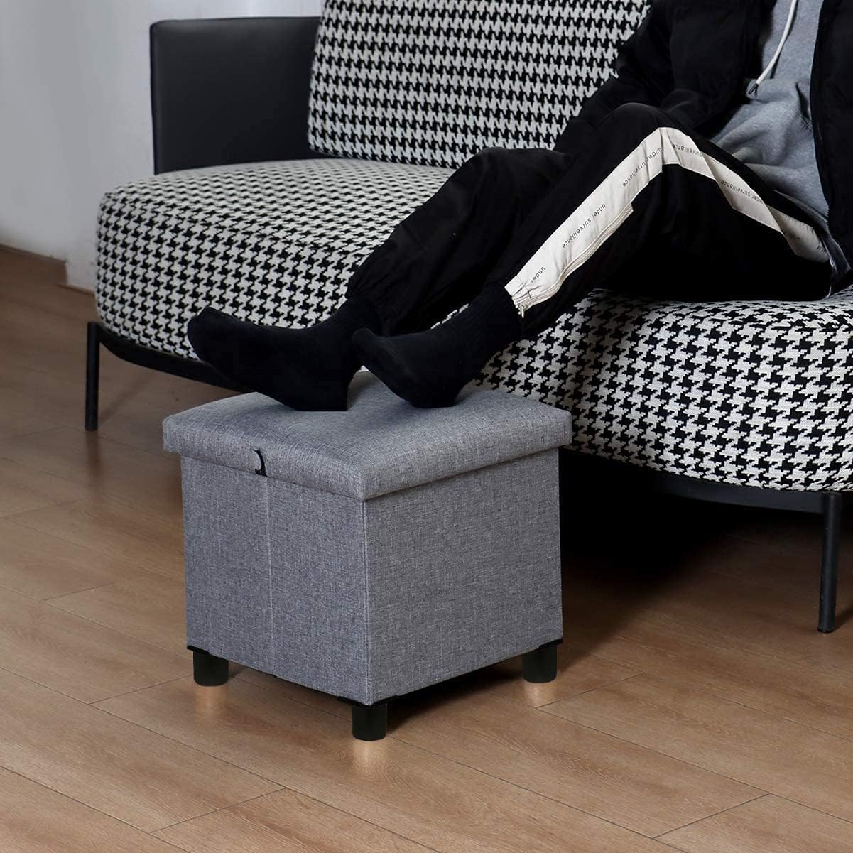 UHSTORAGE Storage Ottoman Cube with Coffee Tray, Small Square Ottoman Coffee Table Foot Stool Extra Seating for Living Room/Bedroom