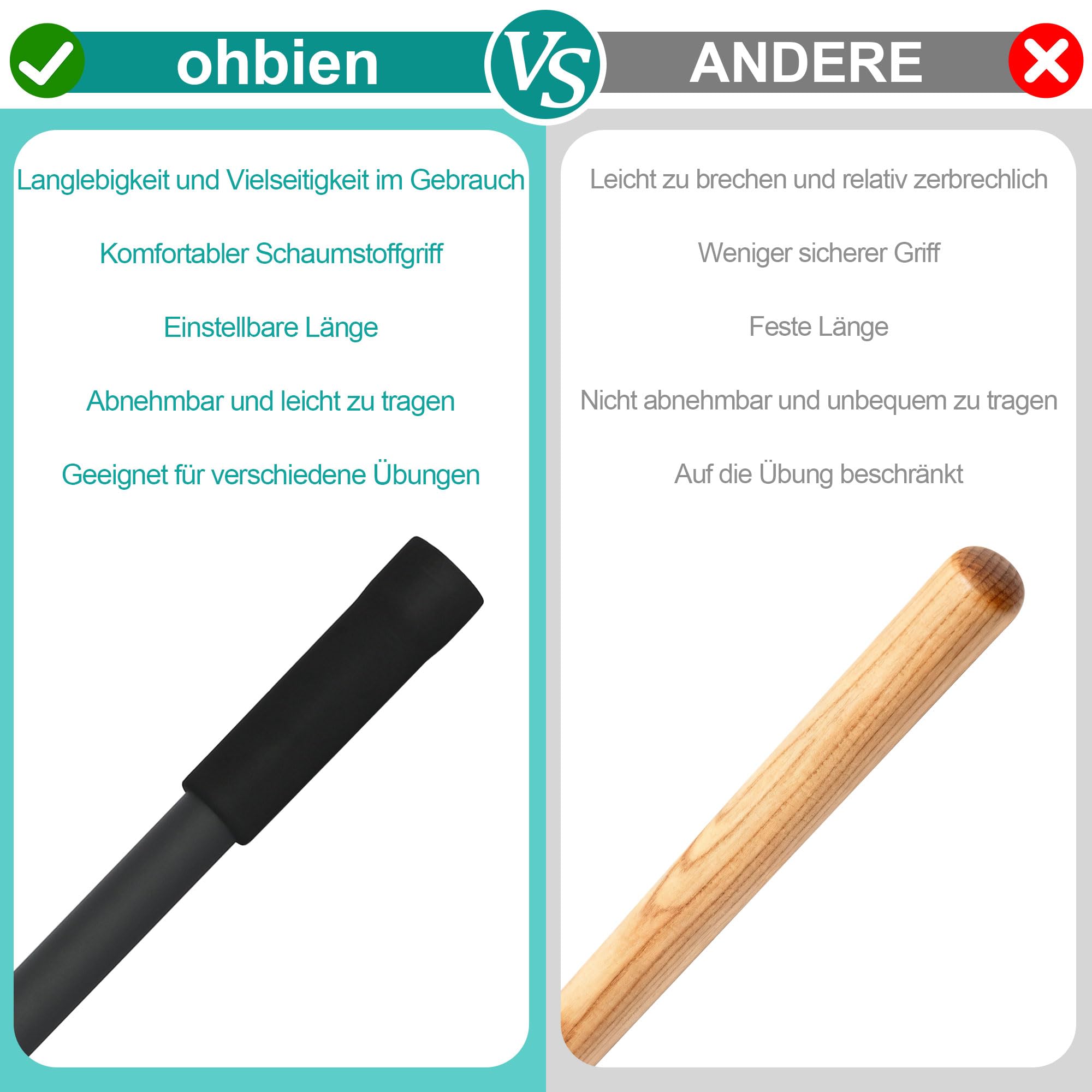 ohbien Tragbarer Yoga-Stick, Rückenstrecker verstellbar für 76-152cm, Mobilitätsstick mit 4 Stahlstangen Und 2 Schaumstoffgriffen für Yoga Fitness Physiotherapie Haltungskorrektur