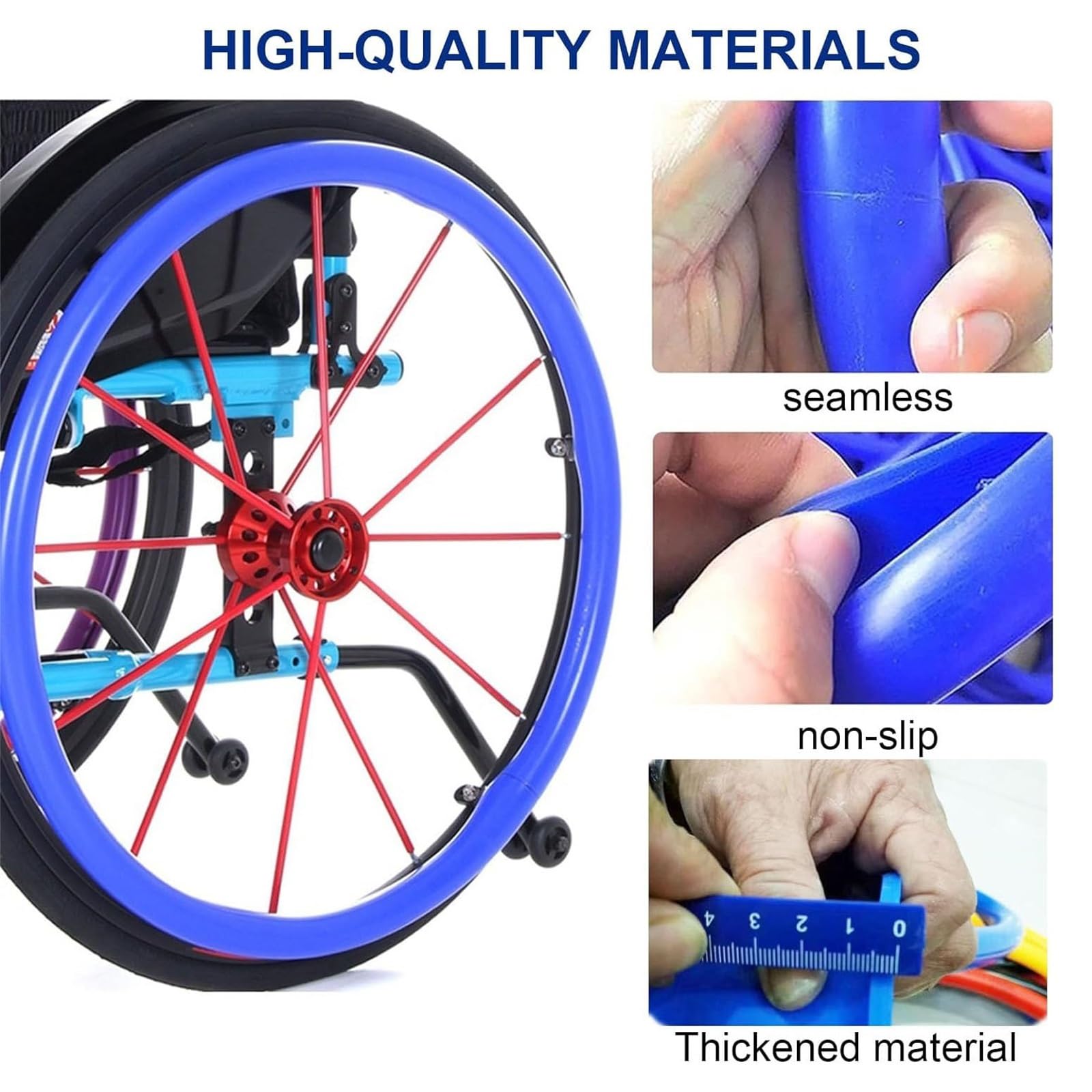Rutschfester Handgreifring für Rollstühle, 22/24 Zoll Silikon-Rollstuhlgreifringabdeckungen, Schutzhülle hinten, Radgriffzubehör, verbesserter Griff, für Rollstuhlräder zur Geräuschunterdrückung (rot,