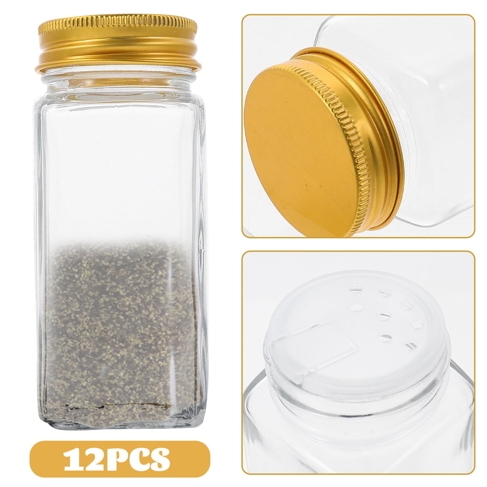 Gewürzbehälter mit Goldfarbenem Deckel aus Glas Praktisch und Einfach zu Tragen 12 Stück Kleine und Leichte Salzbehälter für Camping und Grillen