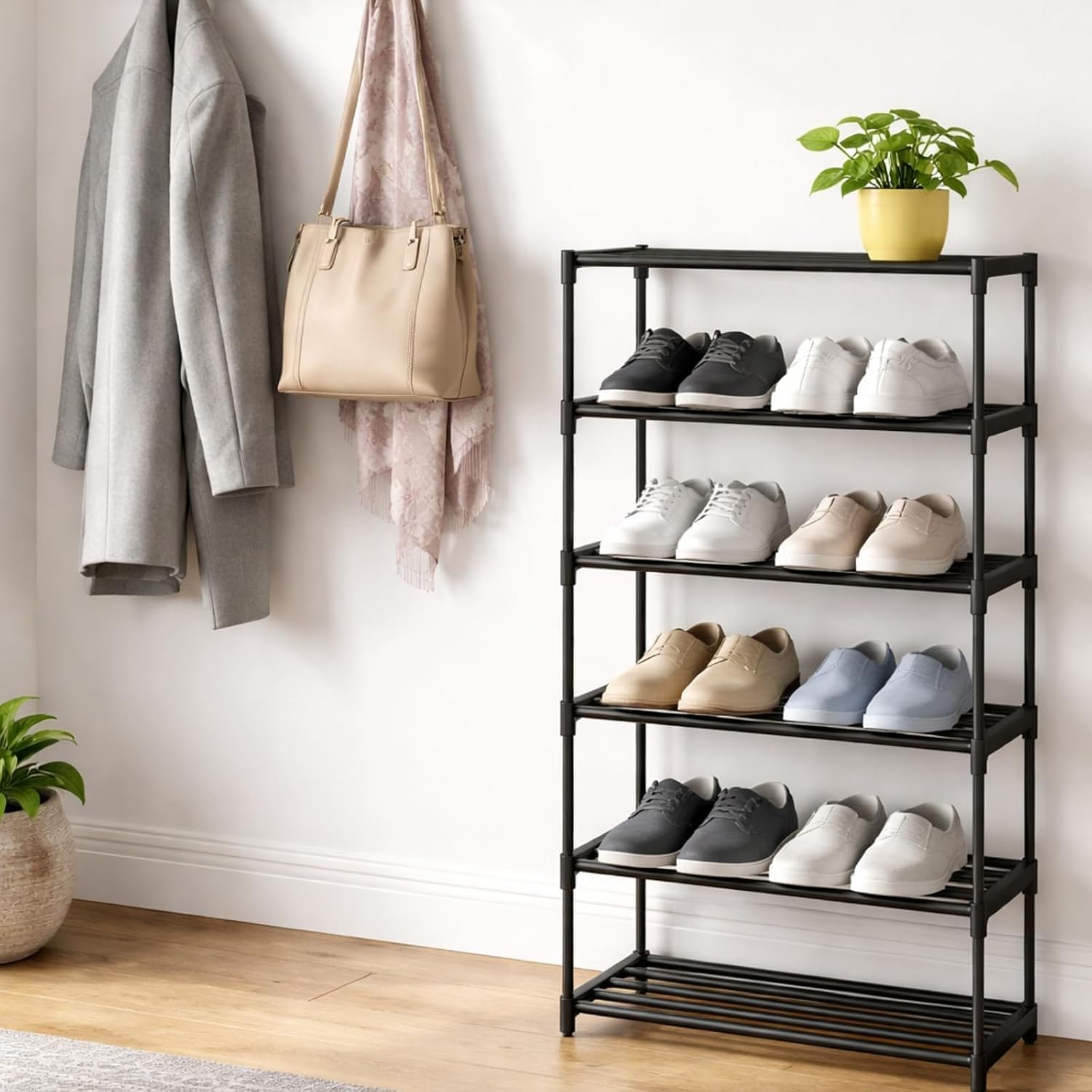 Foldable Plastic Shoe Rack for Home | Multi Layer Shoe Organizer Stand | Space Saving Footwear Storage Rack for Bedroom, Entryway & Living Room | 3/4/5/6 Tier 4