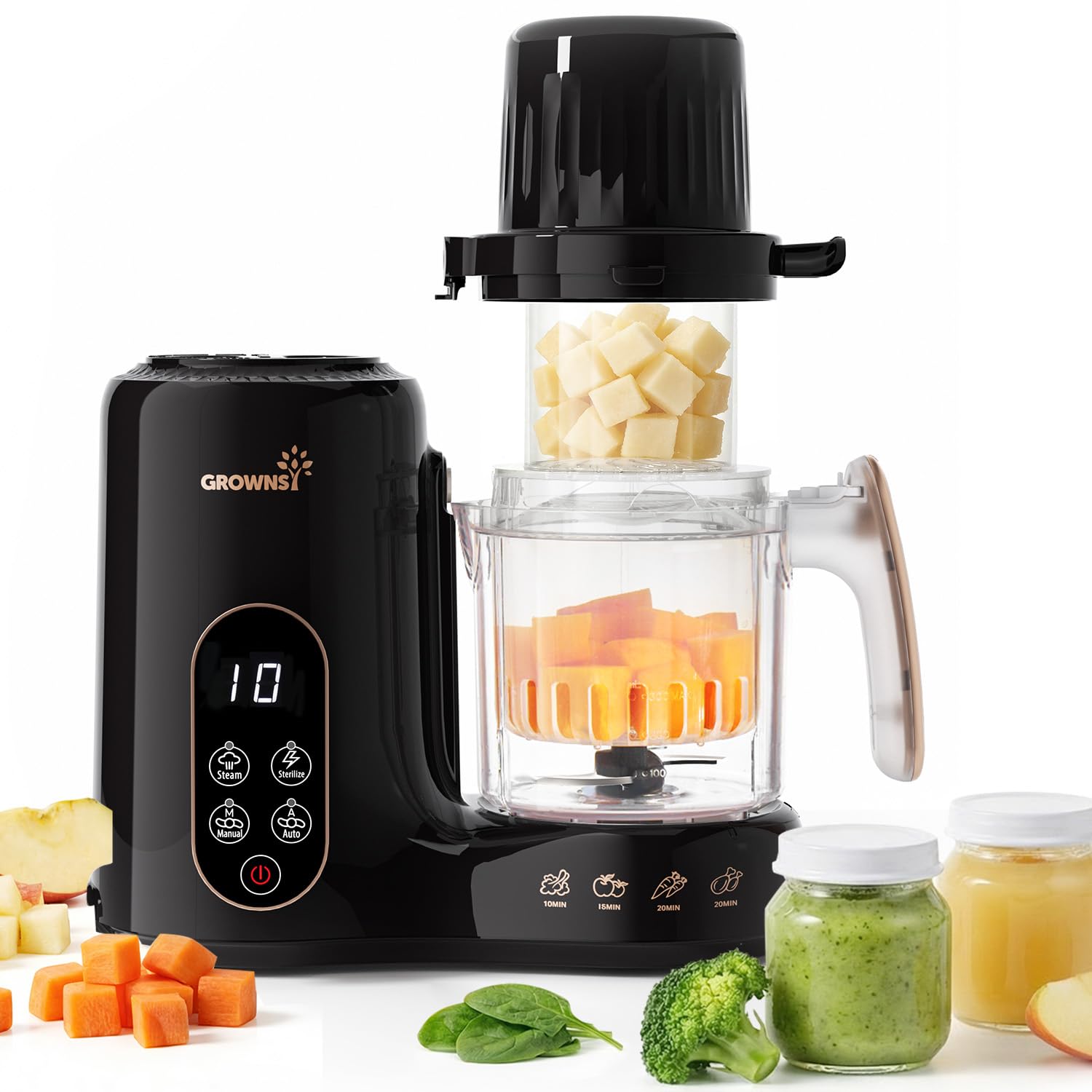 Photo 1 of Grownsy Baby Food Maker with Dual-Layer Steam Basket | Baby Food Processor for Starting Solids & Babies 6+ Months | Steamer Blender & Puree Machine for Healthy Baby Food, BPA-Free,Black & Gold