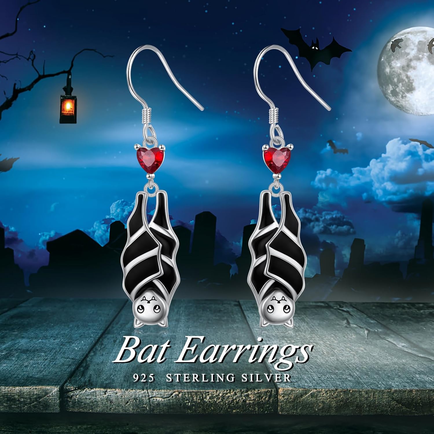 Black Bat Earrings for Women 925 Sterling Silver Gothic Dangle Earrings Halloween Jewelry Gift - Image 6