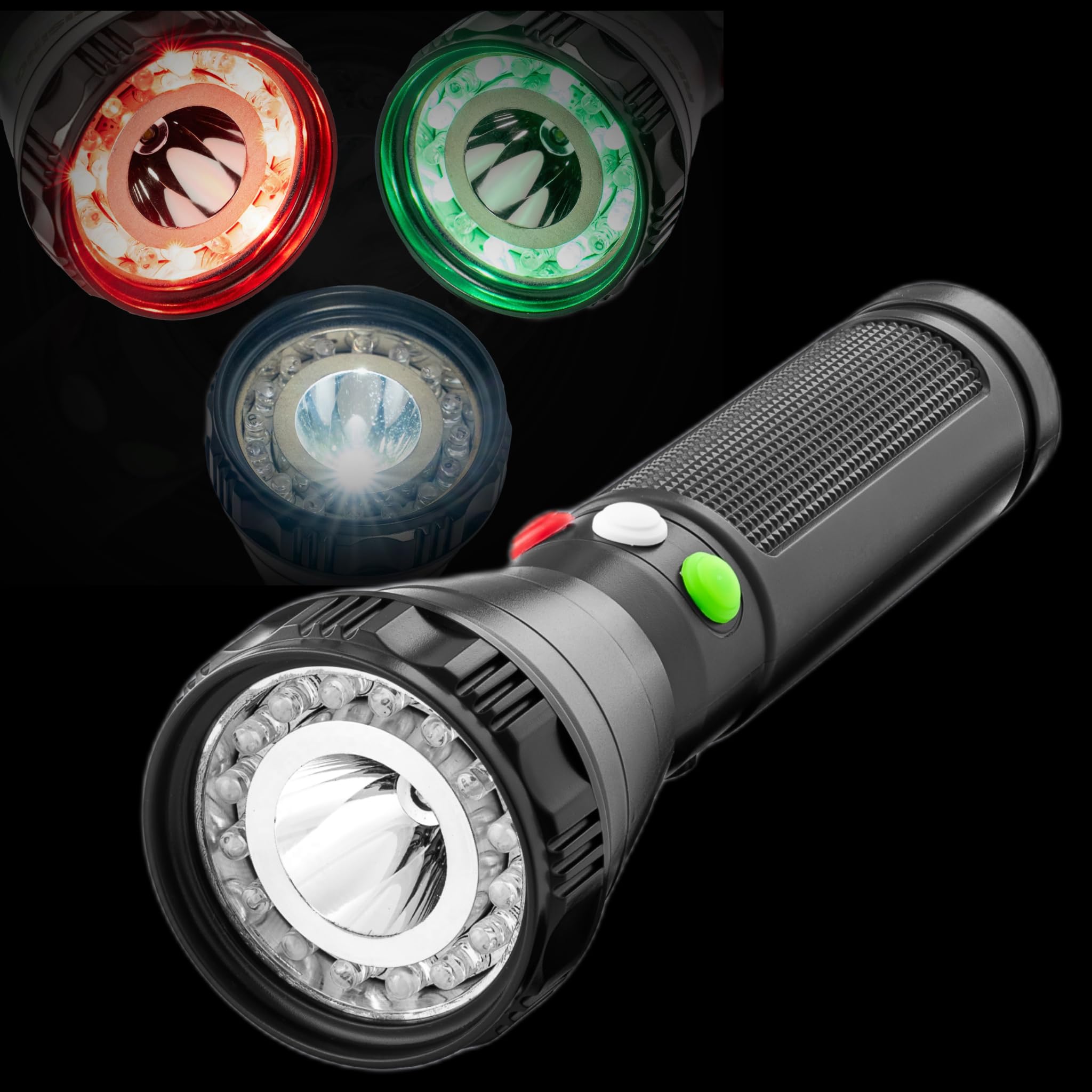 TechPride Tri-Color Signal LED Torch with Type-C Charging | Red, Green & White LED Light Modes | Rechargeable Flashlight for Railway Signaling, Patrolling, Search & Rescue Operations