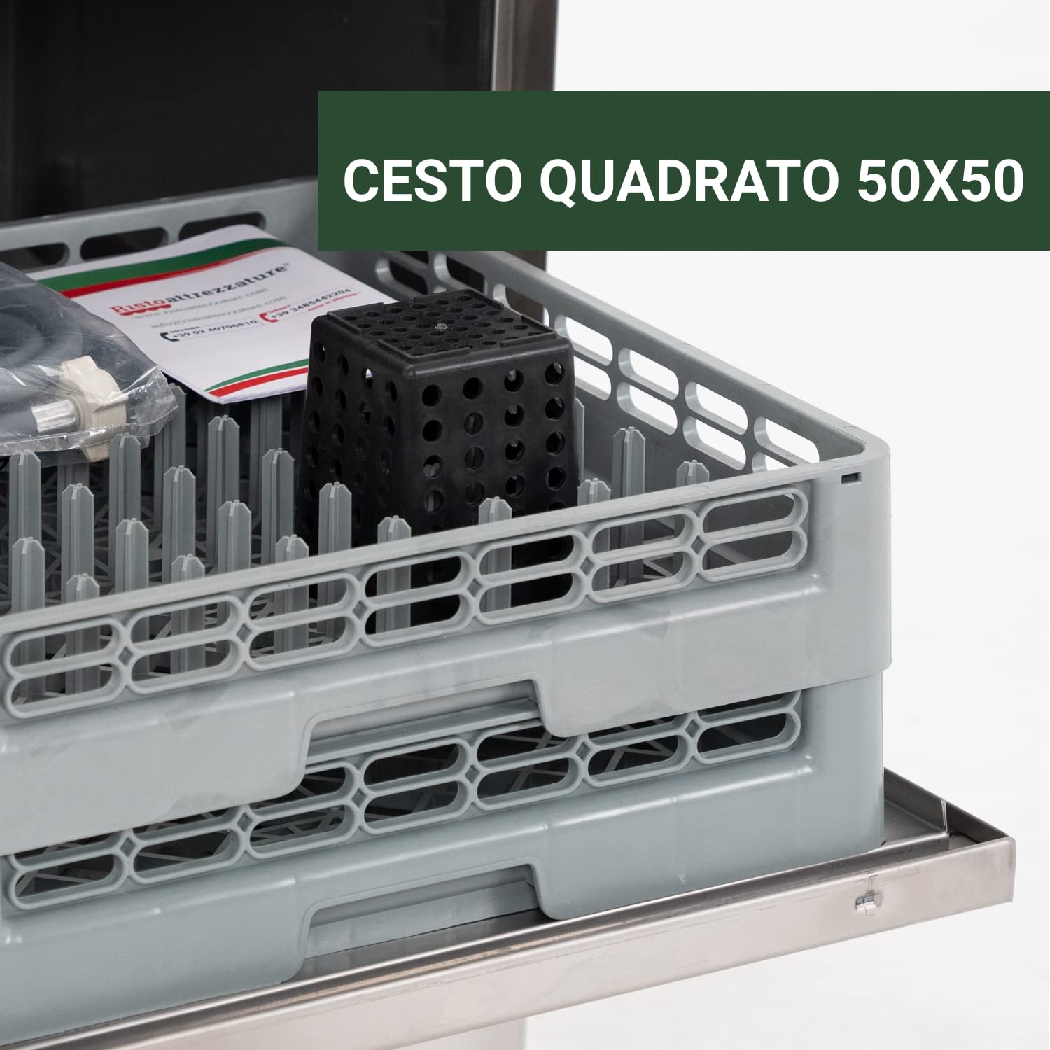 Ristoattrezzature Lavastoviglie Lavabicchieri Professionale - Monofase, con Cesto Quadrato 50x50cm - in Acciaio Inox