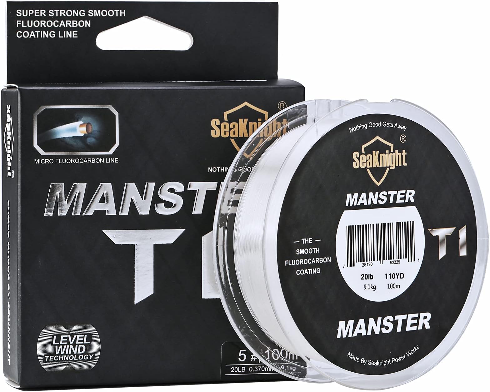SeaKnight T1 Fluorocarbon Coated Clear Fishing Line 100m/110yds Carp Fishing Line Transparent Invisible Monofilament Fast Sinking Leader Line for Saltwater Sea Fishing 3-35LB